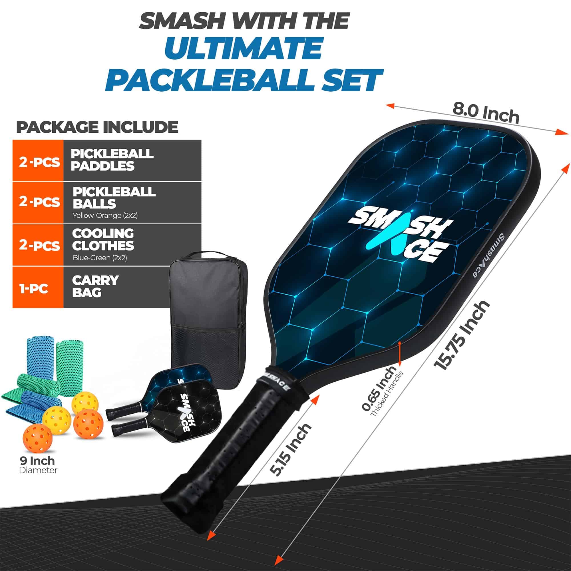 Set de paletas de pickleball SmashAce -Azul y Negro - Imagen 3