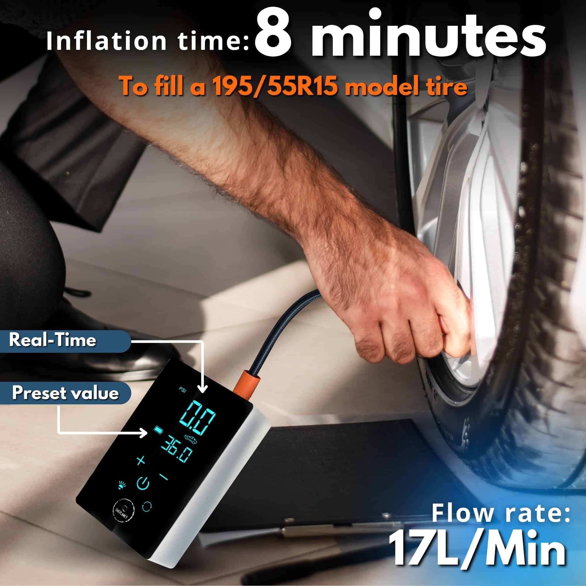 Inflador de Neumáticos Portátil OnePlanet - Compresor de - Imagen 5