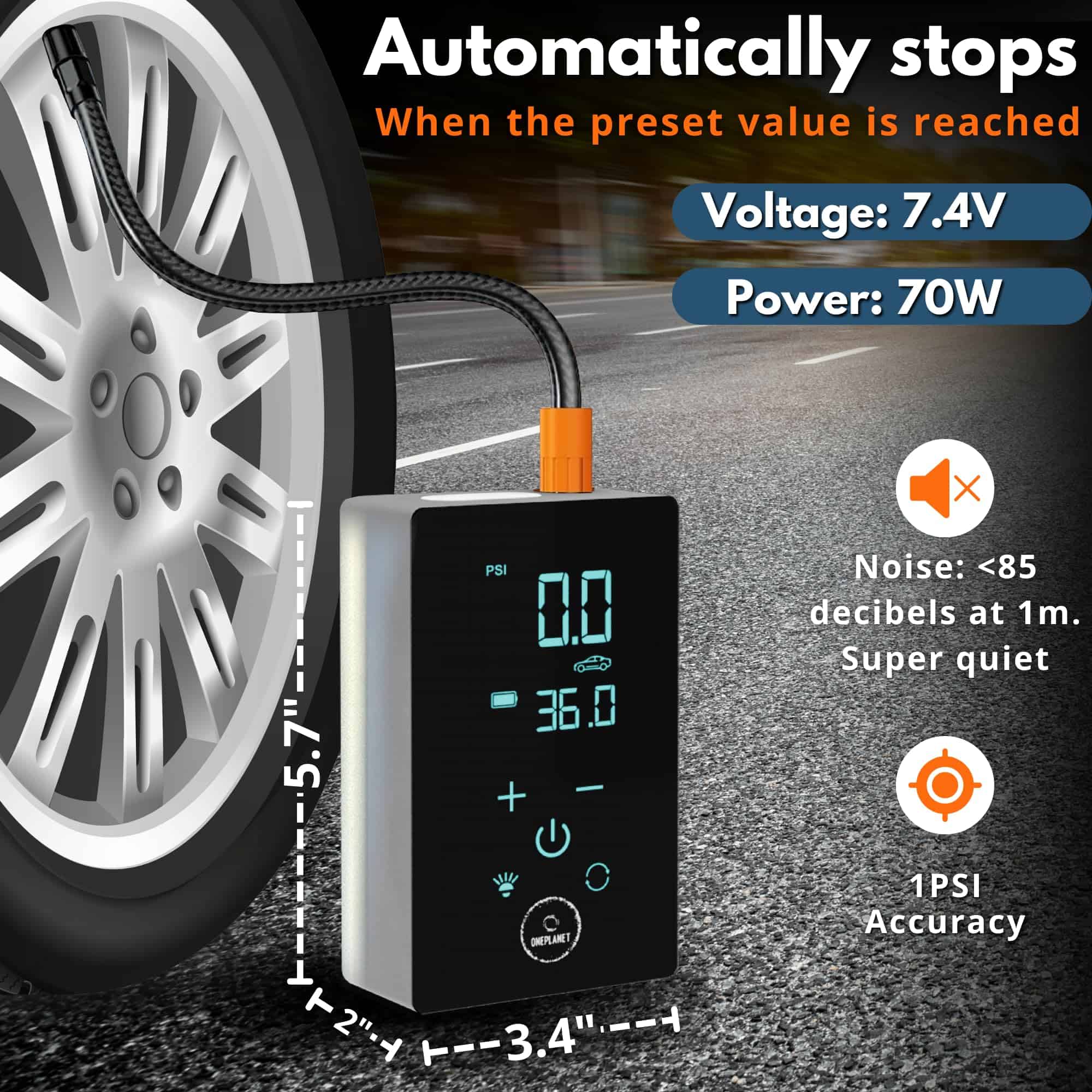 Inflador de Neumáticos Portátil OnePlanet - Compresor de - Imagen 6