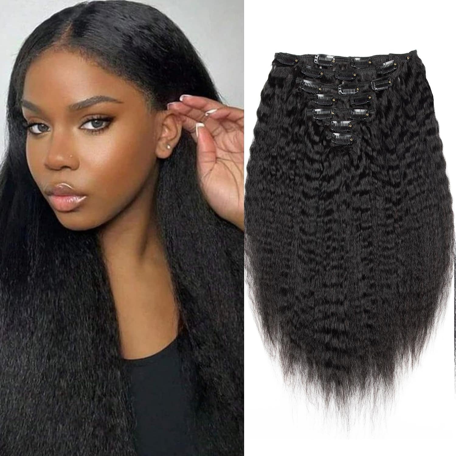 Extensiones de Cabello Clip en Kinky Straight 100% Cabello