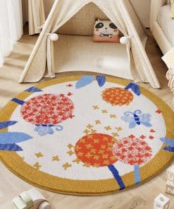 Tapete de Área Redonda de Mariposa Poowe para Niños Suave y