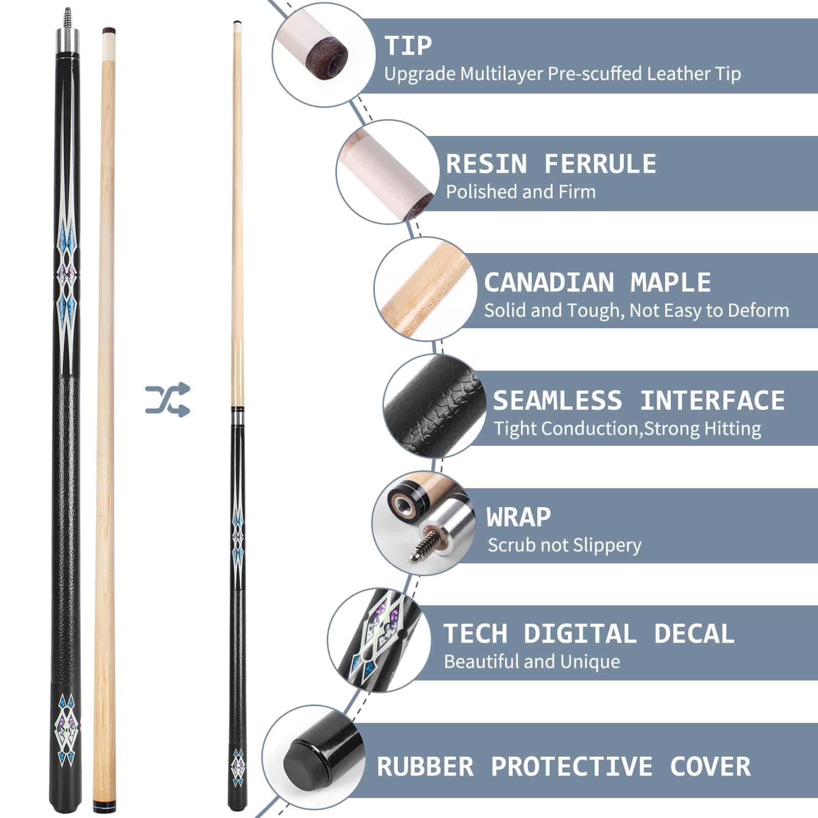 Juego de 5 palos de billar Kmise, palo de billar de arce - Imagen 3