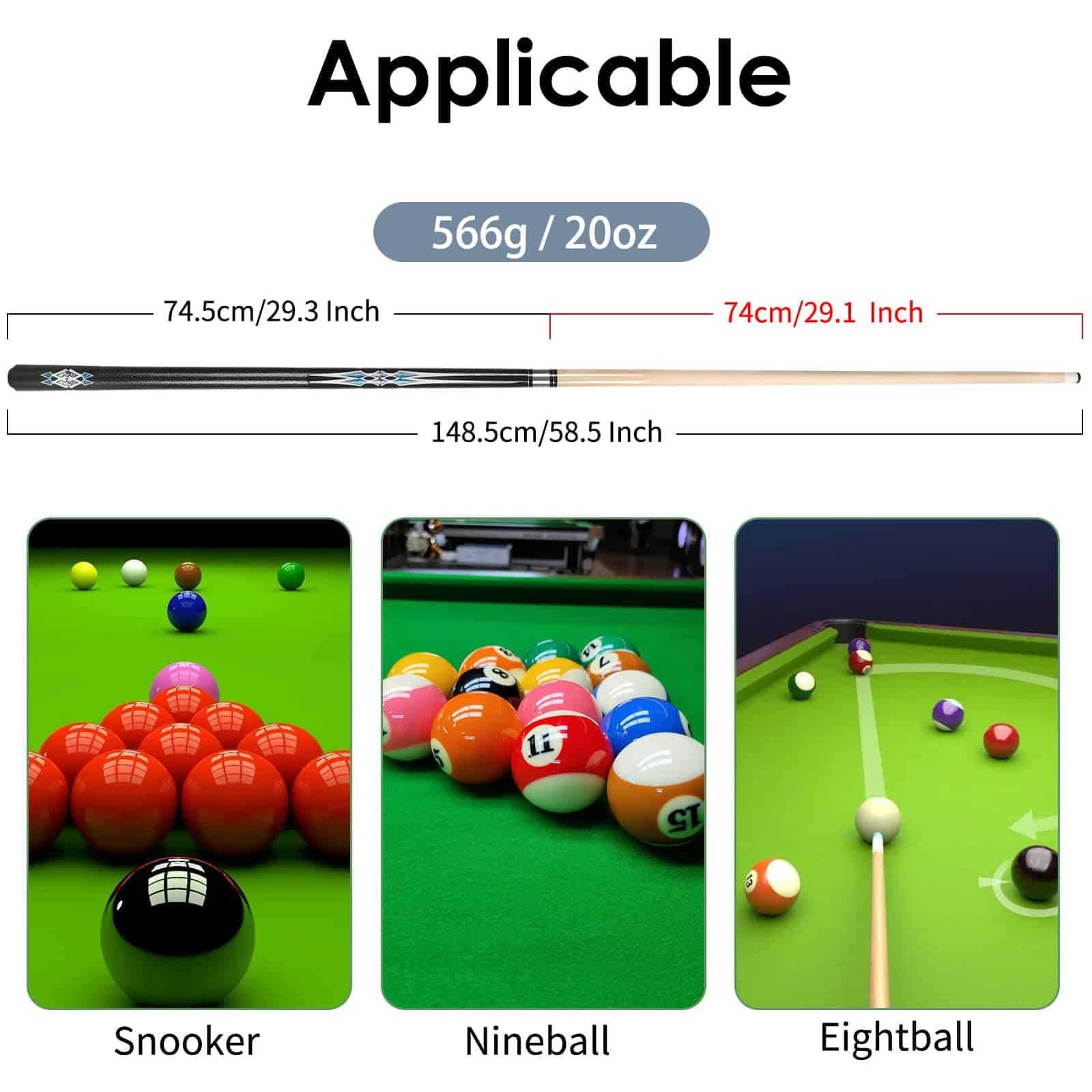 Juego de 5 palos de billar Kmise, palo de billar de arce - Imagen 6