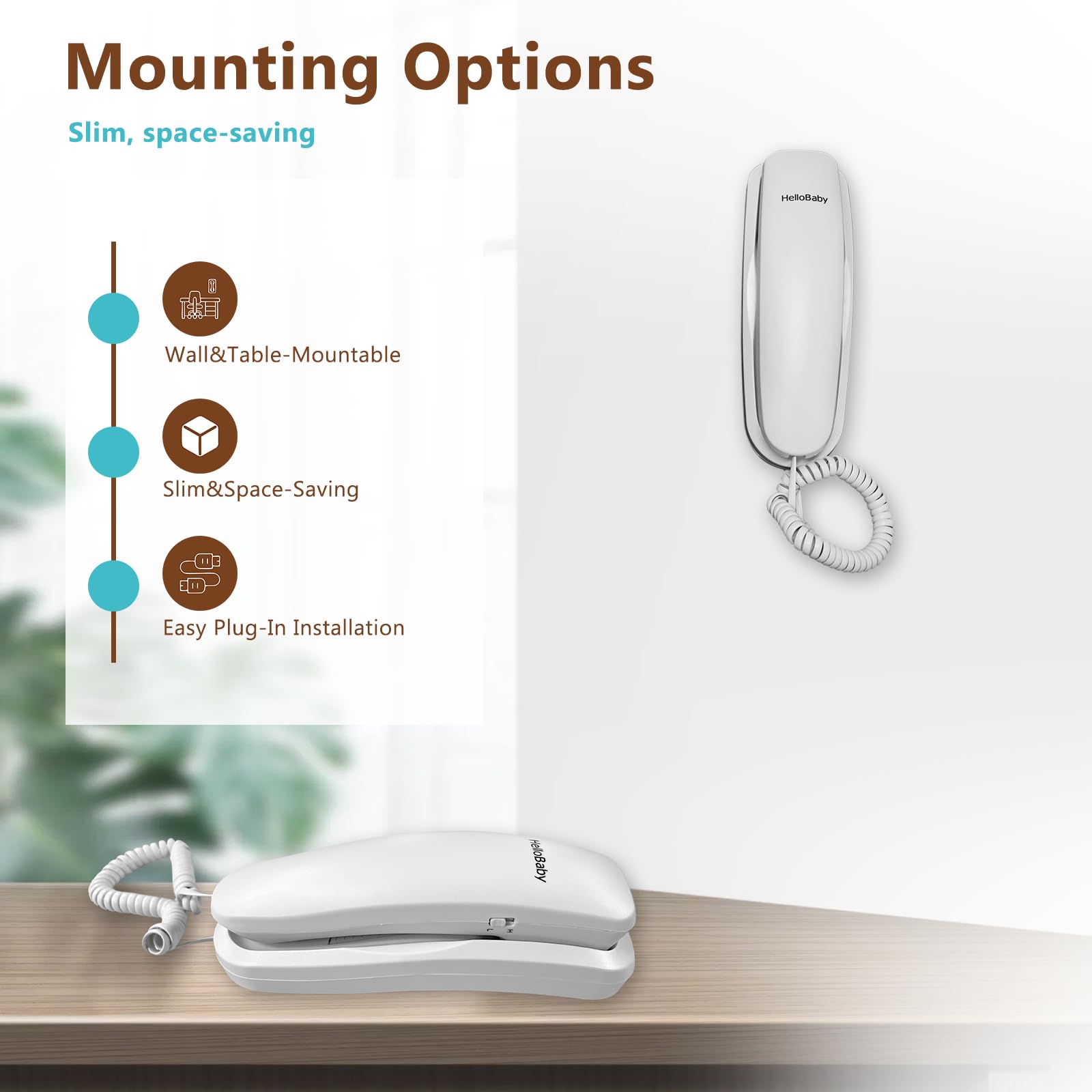 Teléfono fijo de línea delgada HelloBaby para hogar y - Imagen 7