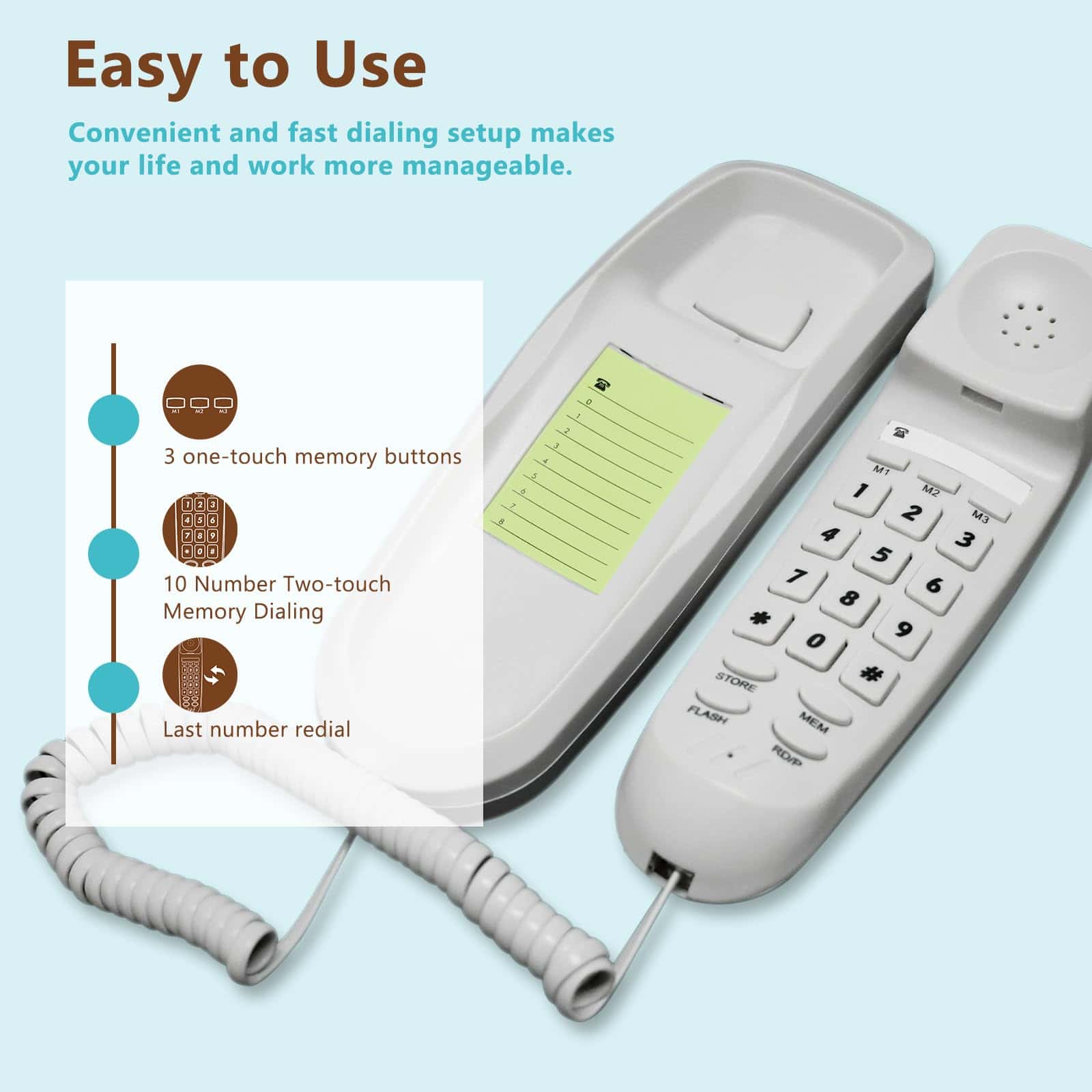 Teléfono fijo de línea delgada HelloBaby para hogar y - Imagen 4