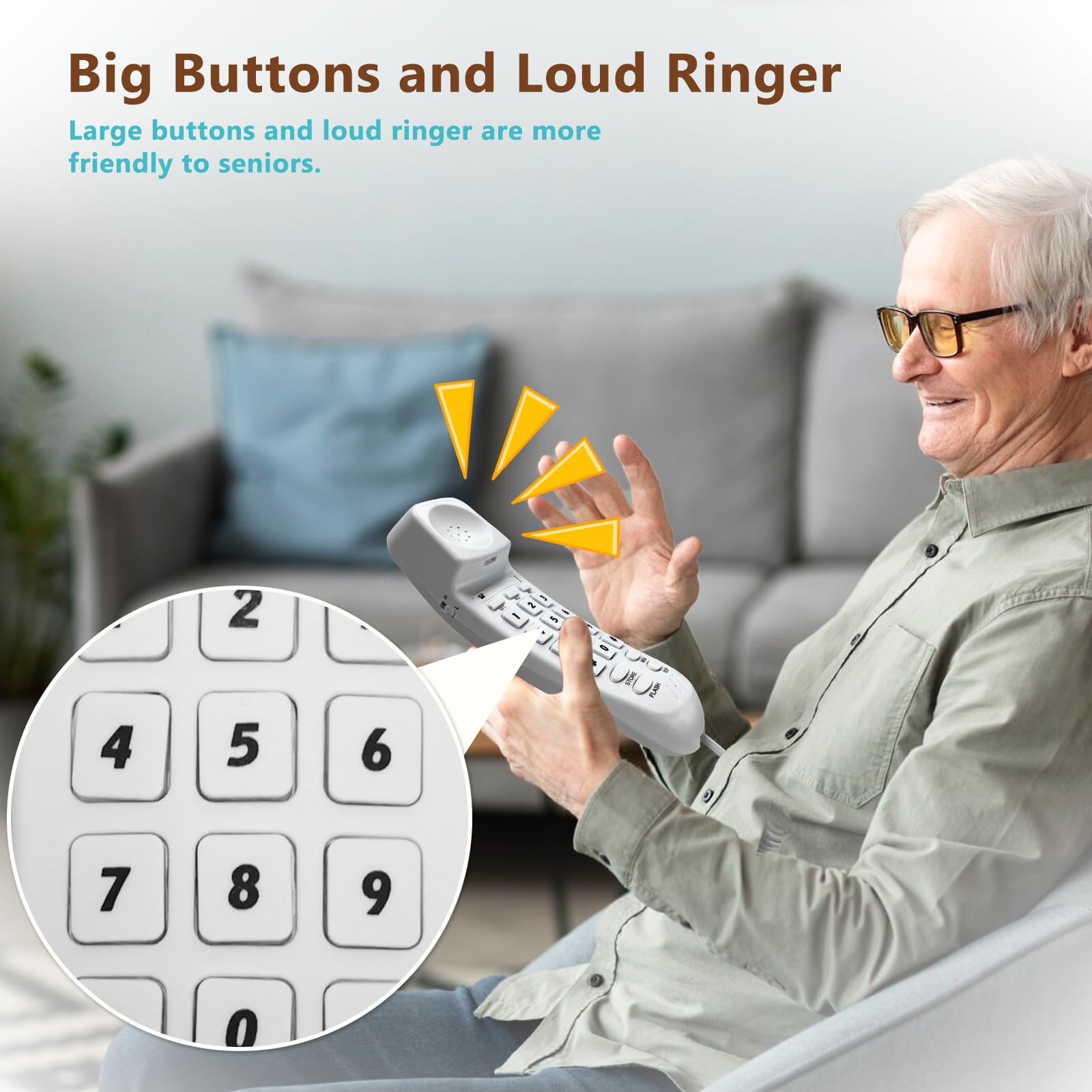 Teléfono fijo de línea delgada HelloBaby para hogar y - Imagen 3