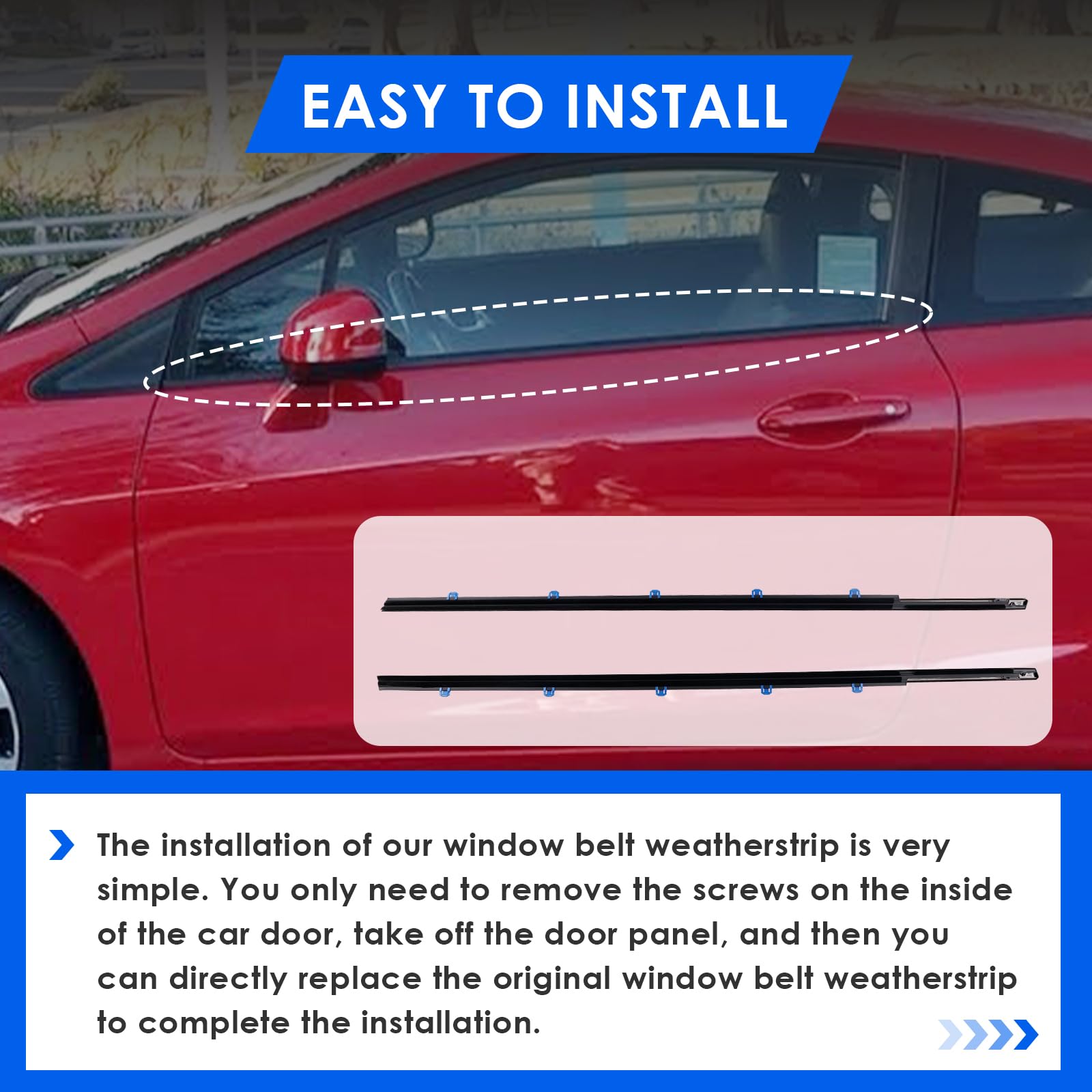 2PCS Weatherstrip Window Moulding Trim Seal Belt Driver & - Imagen 5