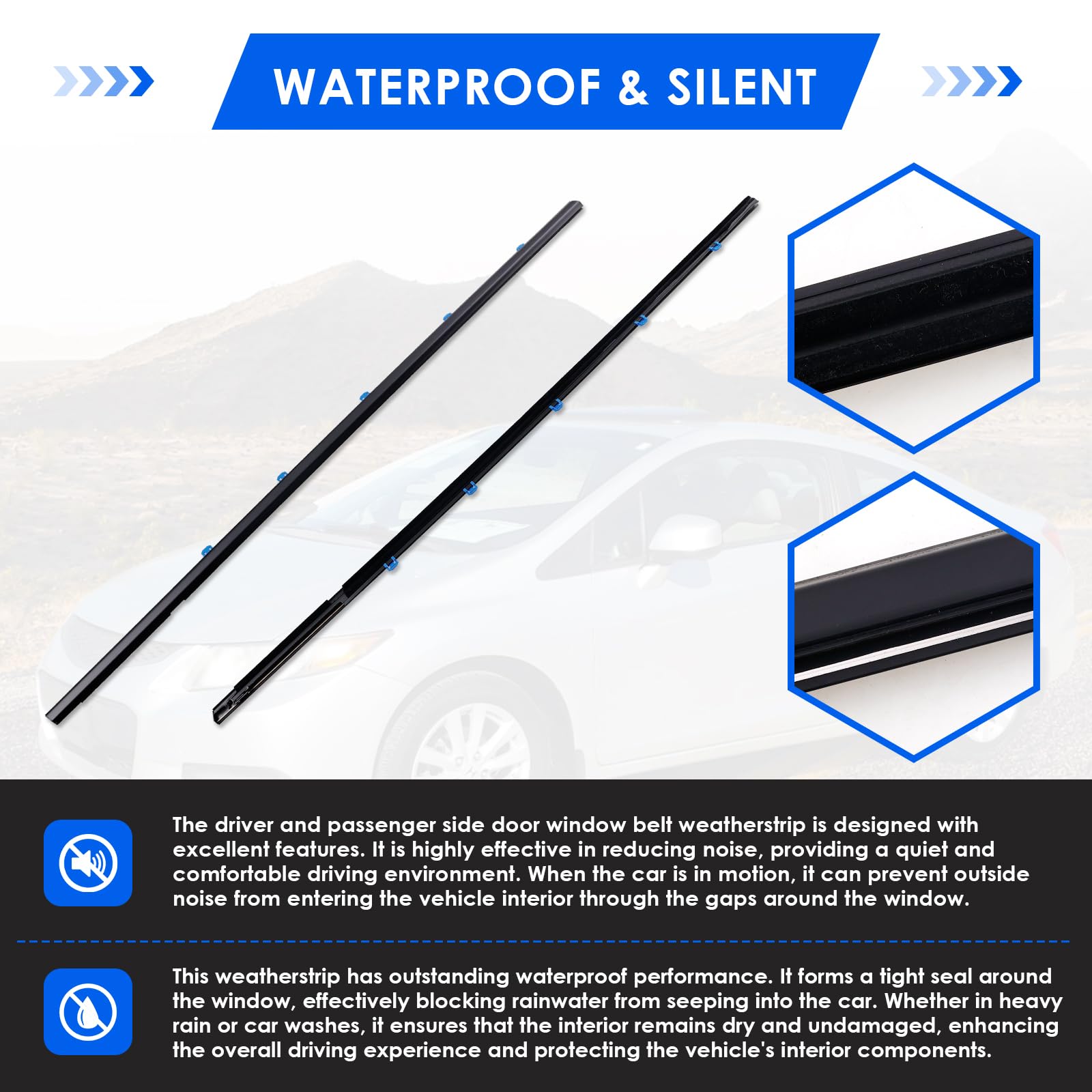 2PCS Weatherstrip Window Moulding Trim Seal Belt Driver & - Imagen 7