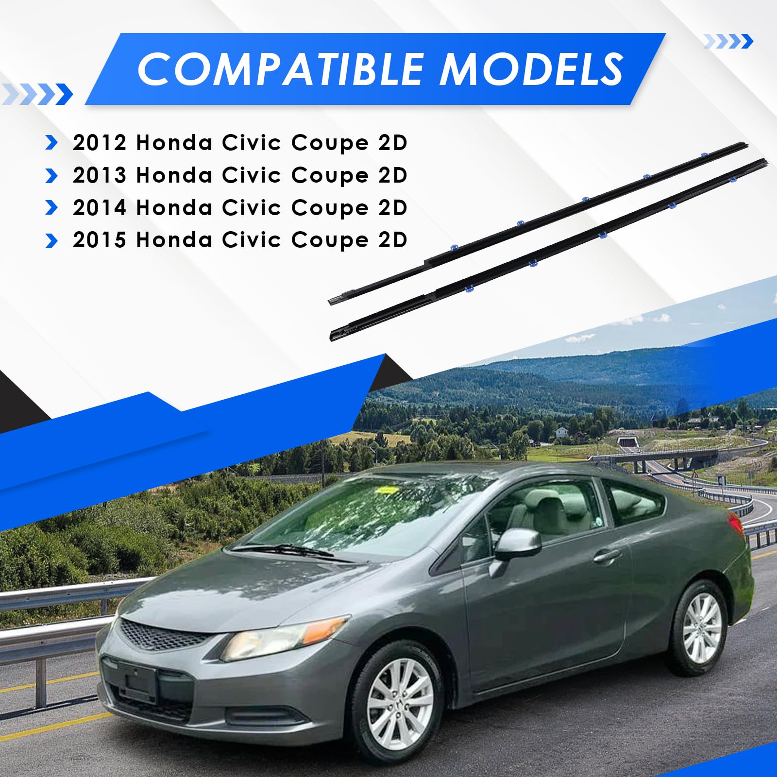 2PCS Weatherstrip Window Moulding Trim Seal Belt Driver & - Imagen 3