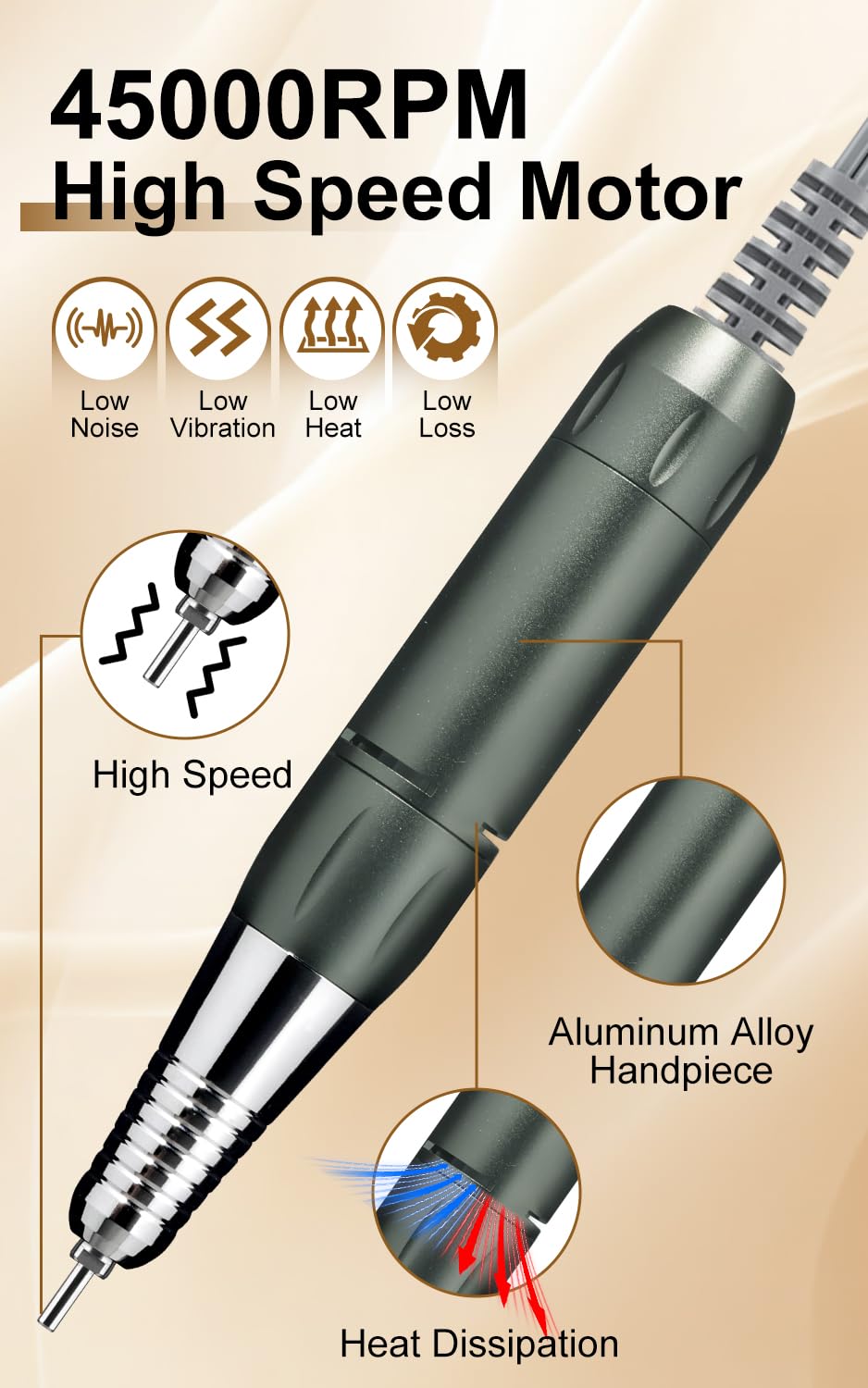 LimeGirl Taladro de Uñas Profesional 45000RPM, Lima - Imagen 7