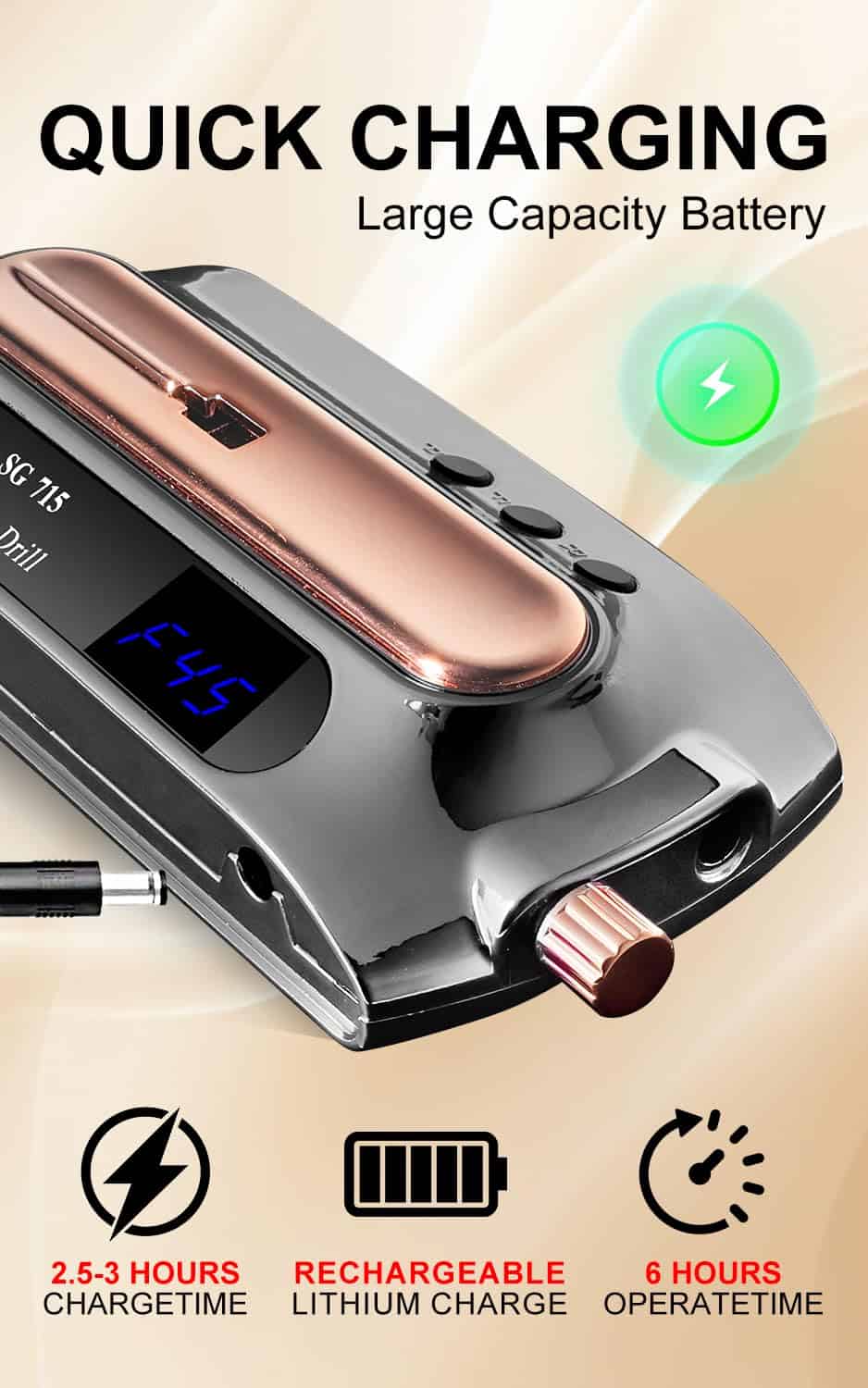 LimeGirl Taladro de Uñas Profesional 45000RPM, Lima - Imagen 3