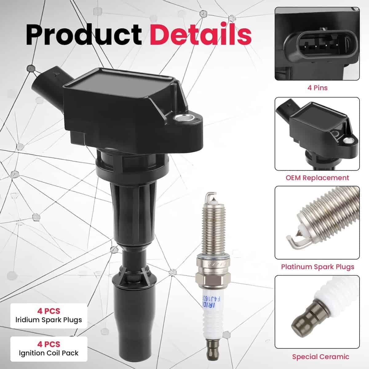 Bobina de Encendido UF764 Bujías de Iridio 93175 Juego de - Imagen 4