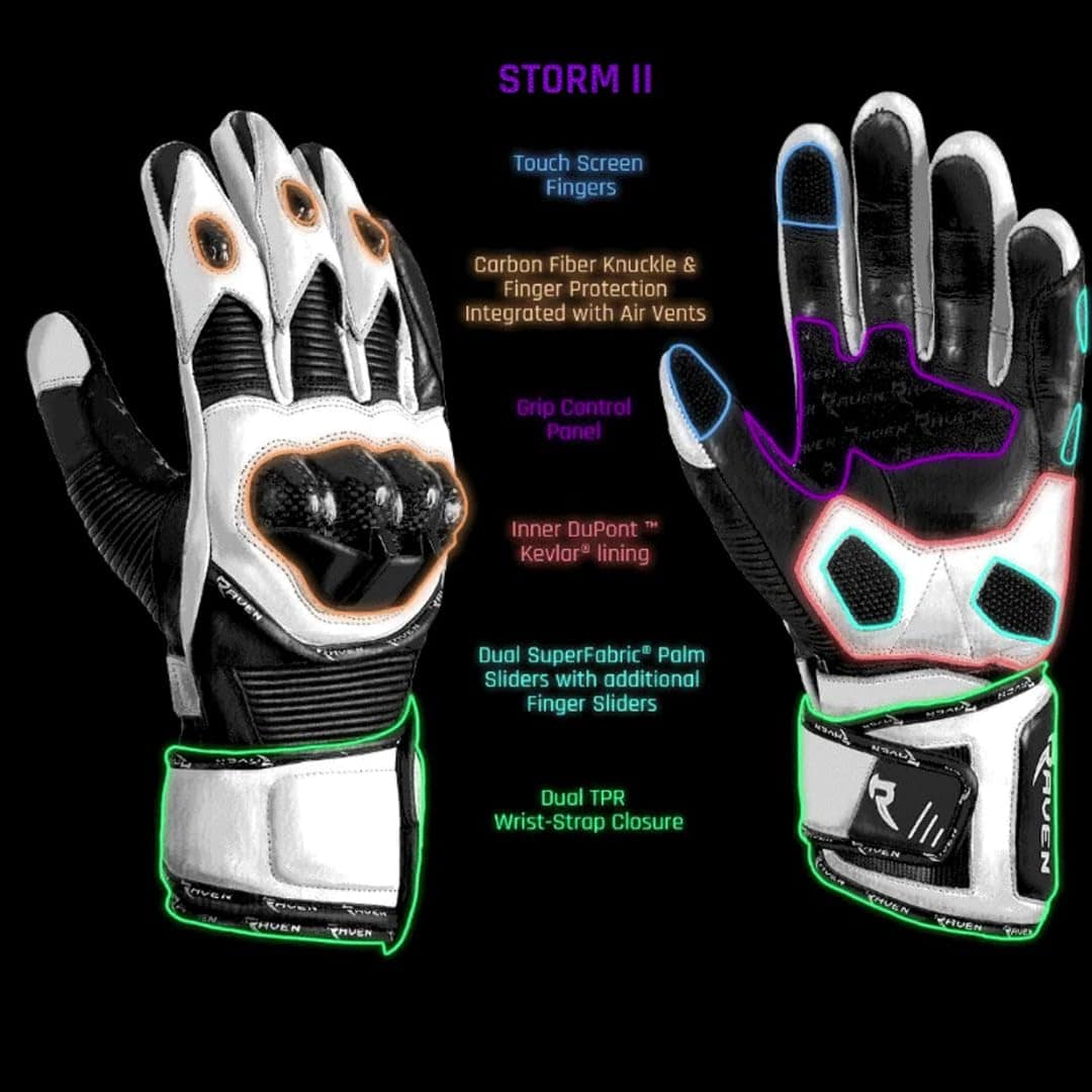 Guantes de Moto RAVEN Storm (Blanco,Negro, Talla S para - Imagen 6