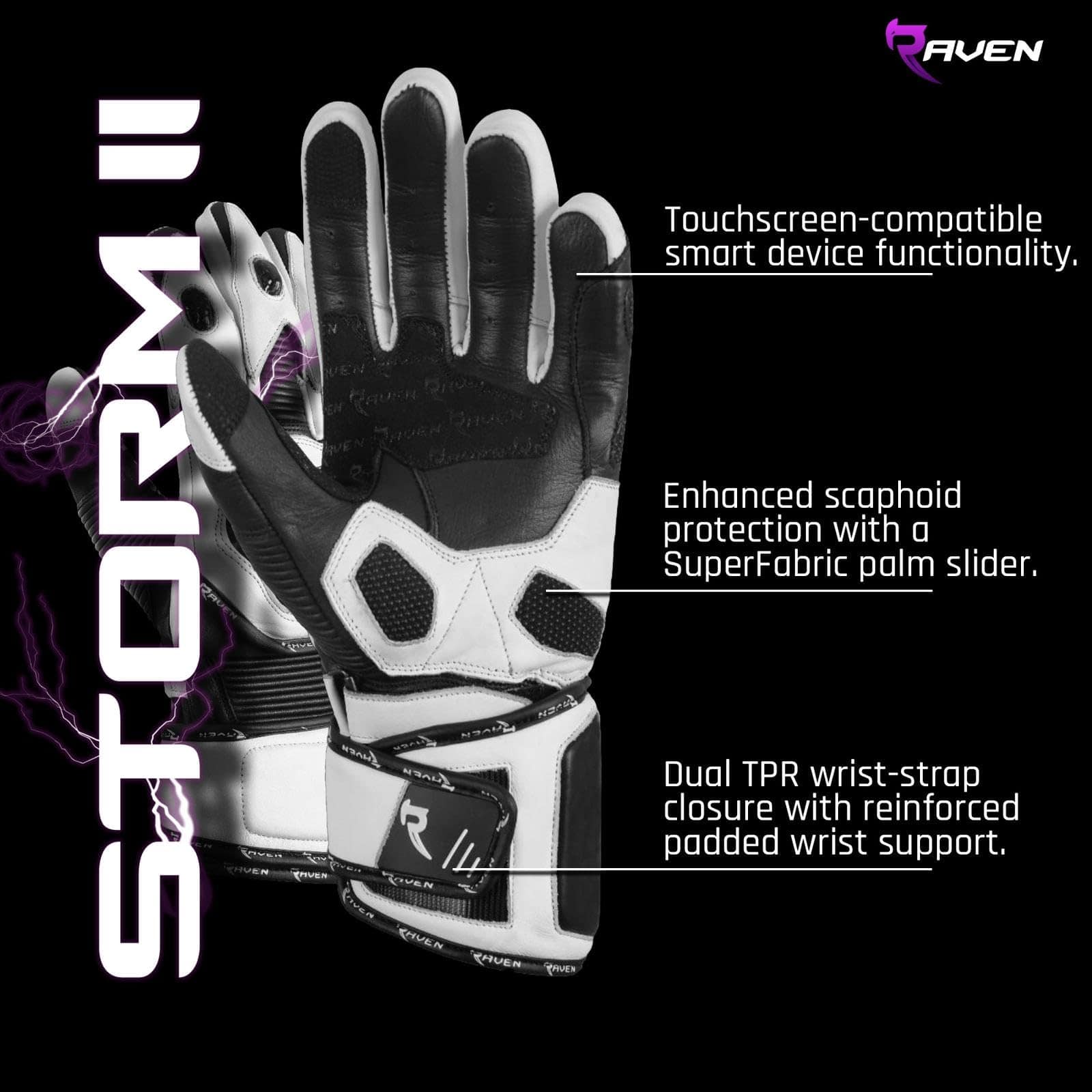 Guantes de Moto RAVEN Storm (Blanco,Negro, Talla S para - Imagen 5