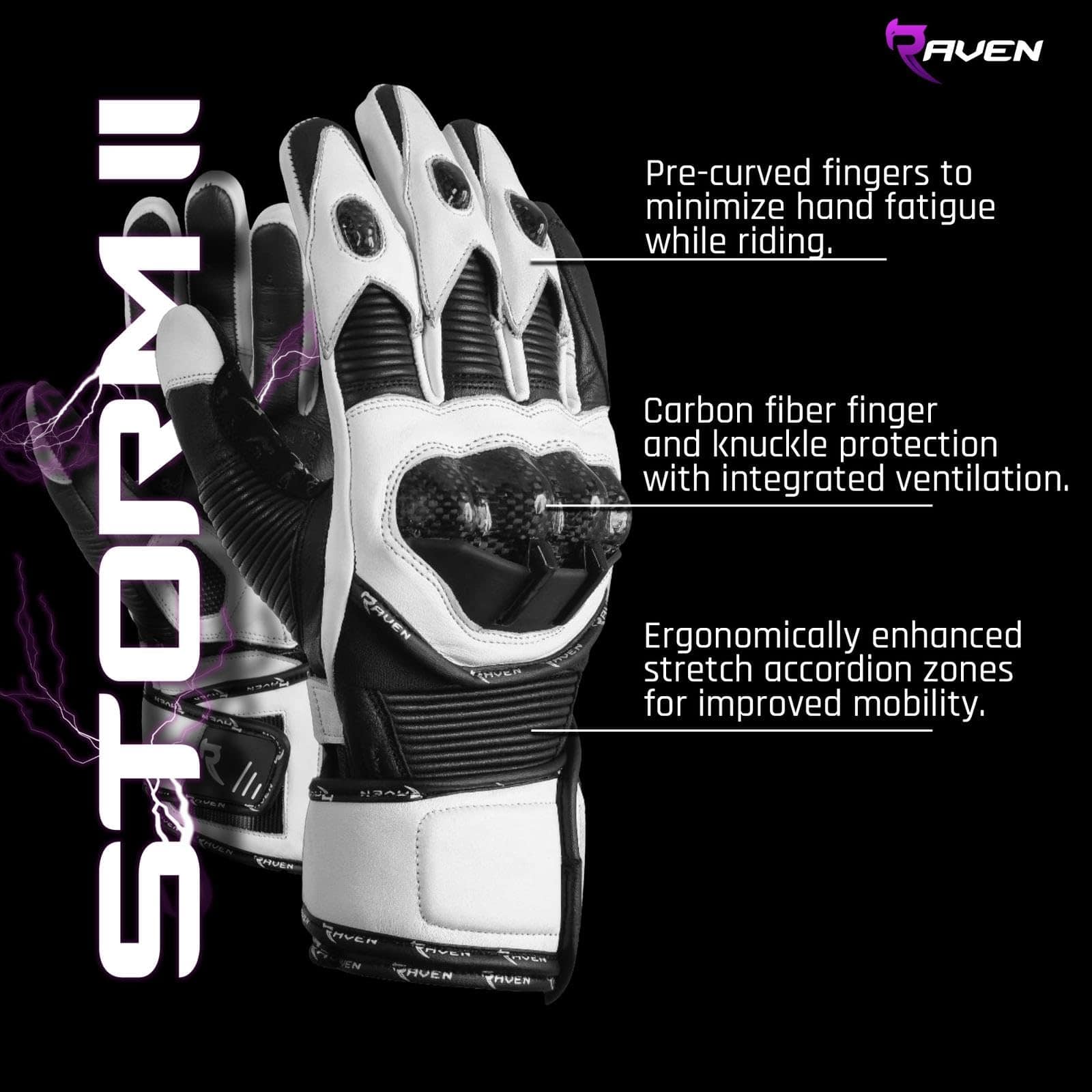 Guantes de Moto RAVEN Storm (Blanco,Negro, Talla S para - Imagen 4