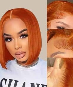 Pelucas de Cabello Humano VYCRAVE Bob Naranja Jengibre 13x4