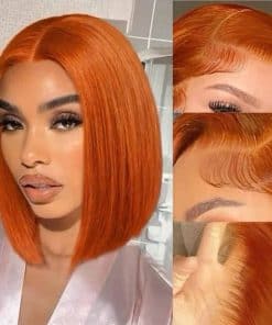 Pelucas Frontales de Encaje de Bob Naranja Jengibre de 10