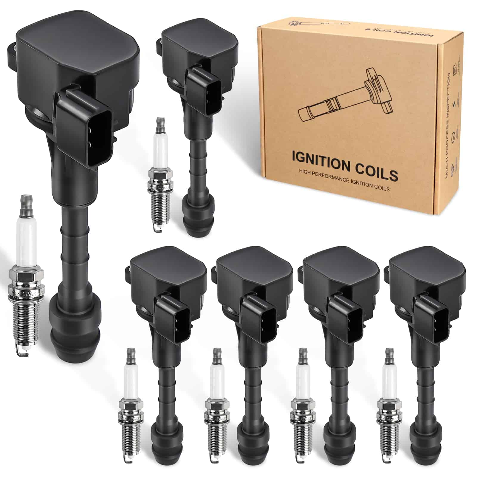 6pcs Bobina de Encendido y Bujía Compatible con Nissan