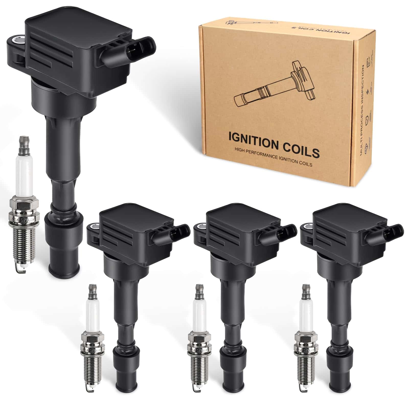 Paquete de 4 Bobinas de Encendido y Bujía Compatible con