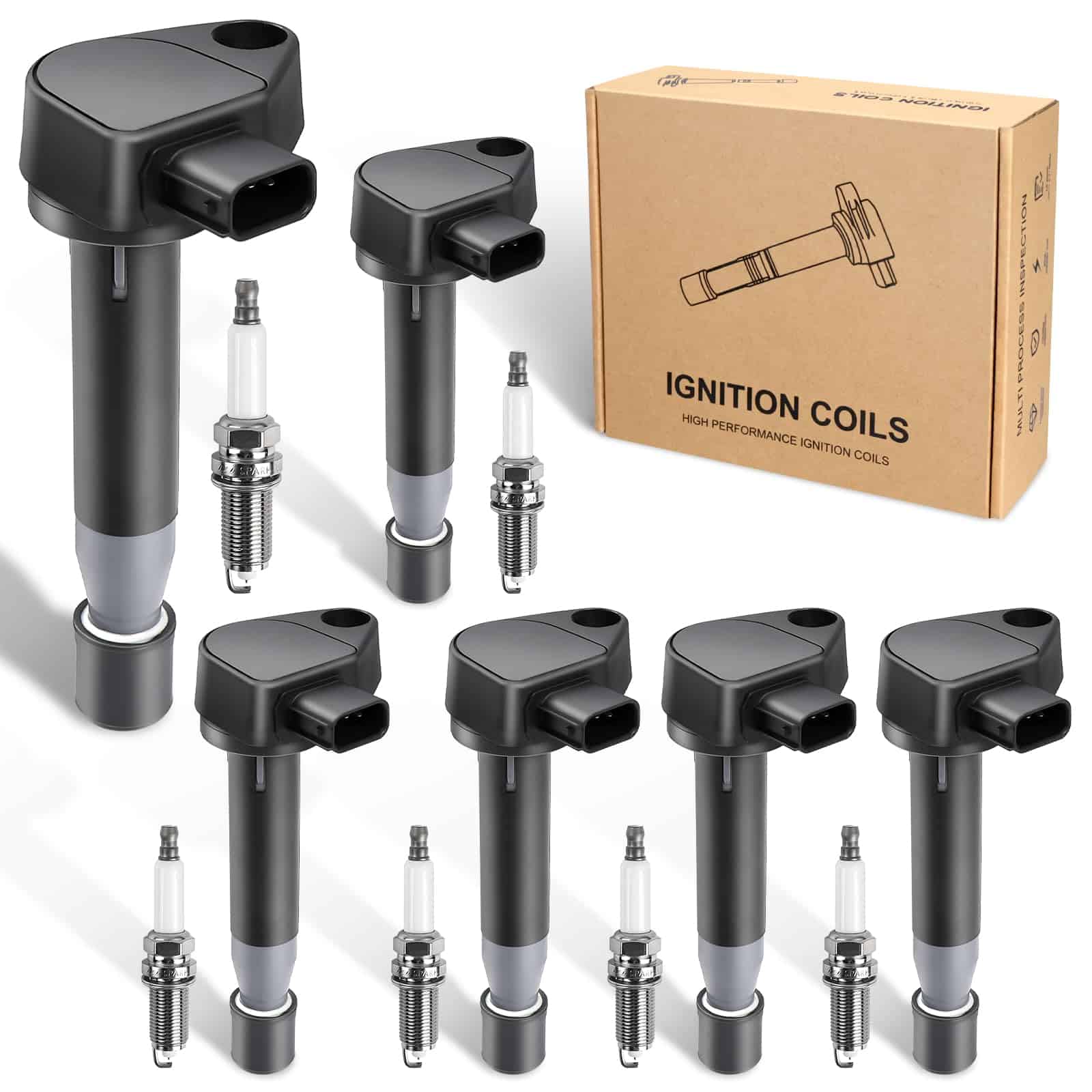 Paquete de 6 Bobinas de Encendido y Bujías Compatible con