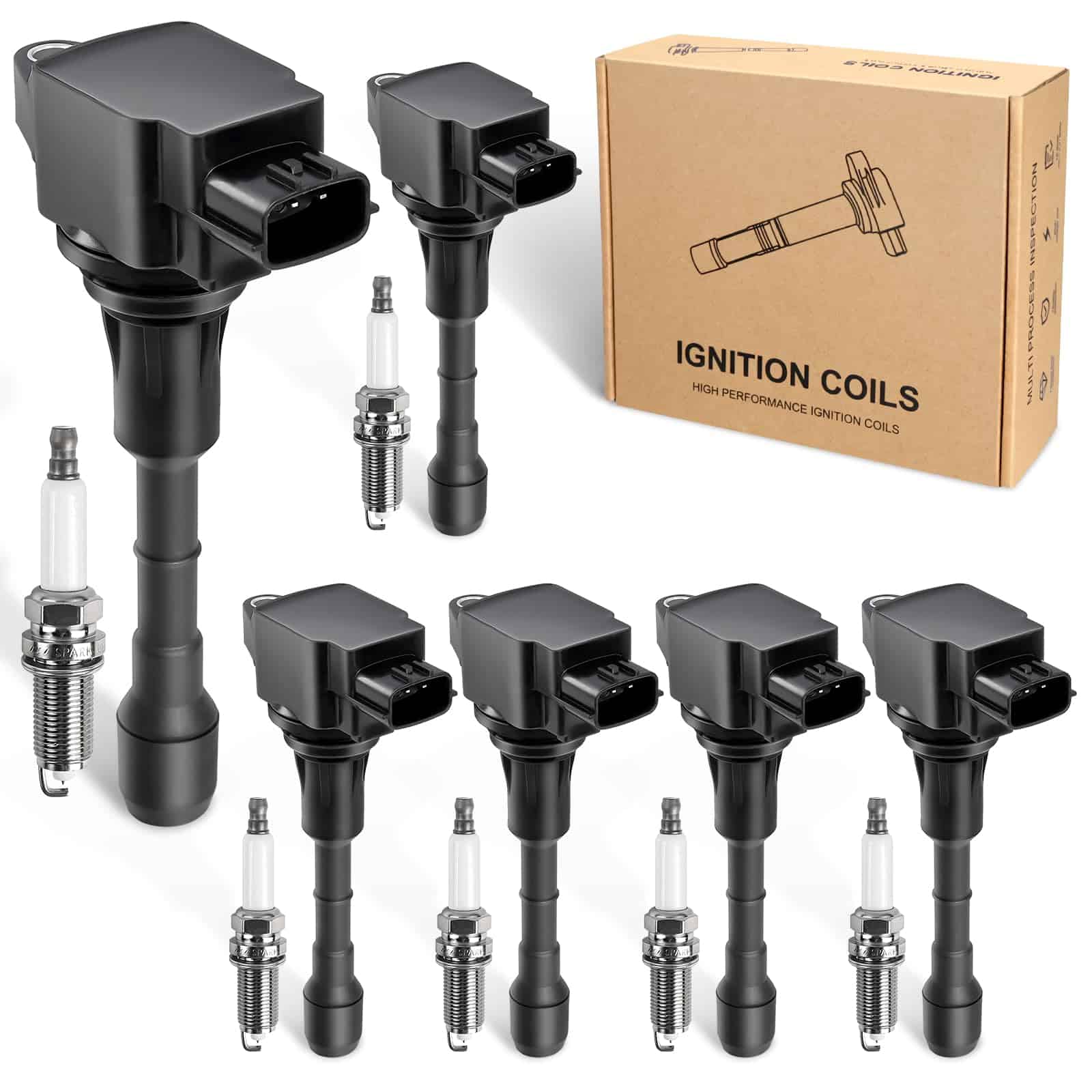 6pcs Bobina de Encendido y Bujía Compatible con Nissan