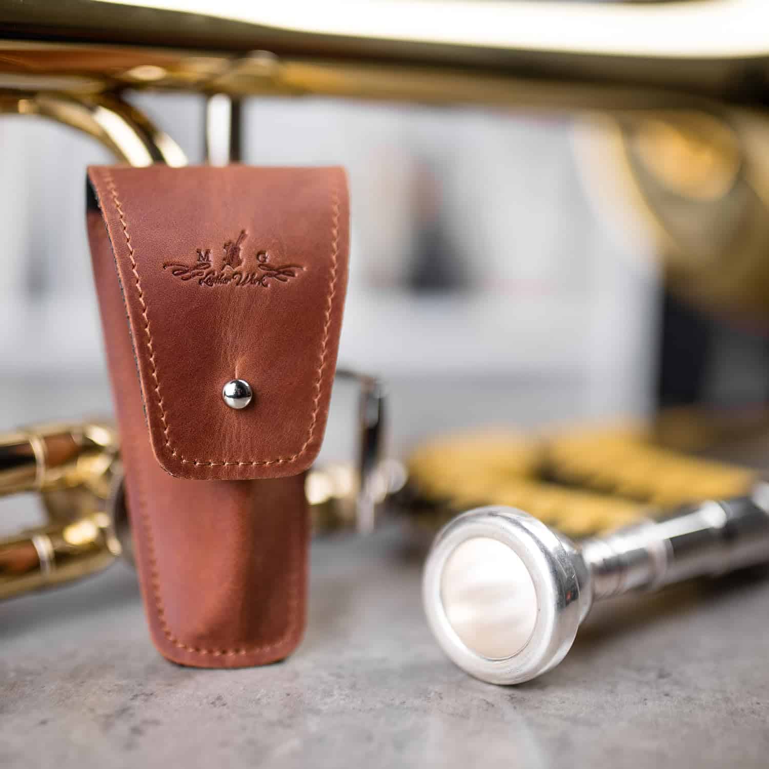 Porta boquilla de trombón/eufonio. Estuche de cuero genuino - Imagen 3