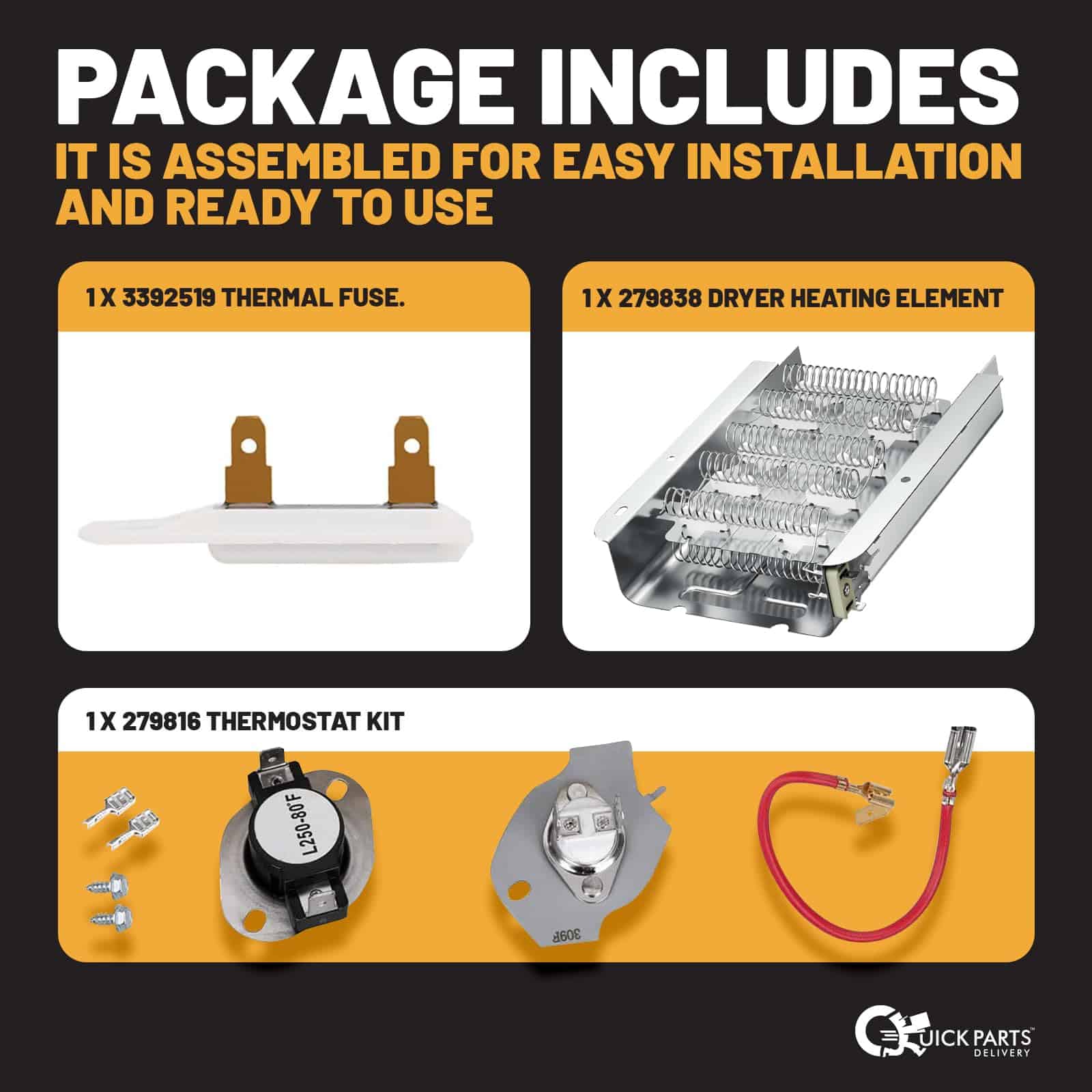 Elemento Calefactor de Secadora, Kit de Termostato 279838, - Imagen 3