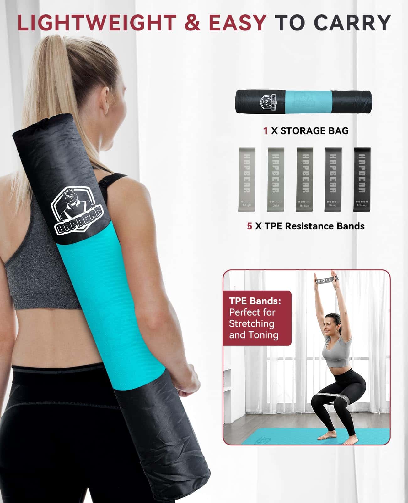 Tapete de Yoga Grande HAPBEAR - 72"x36"x6mm -Turquesa/Verde - Imagen 8