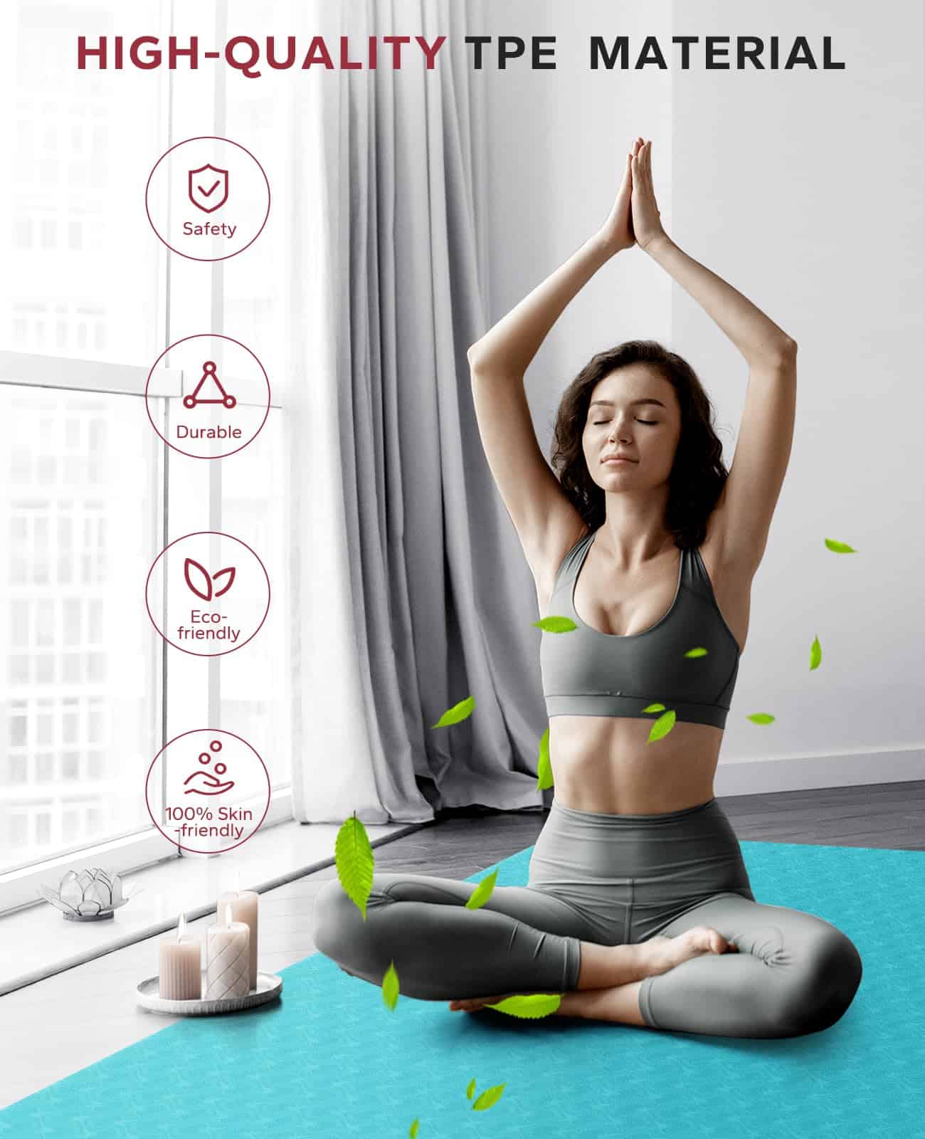 Tapete de Yoga Grande HAPBEAR - 72"x36"x6mm -Turquesa/Verde - Imagen 7