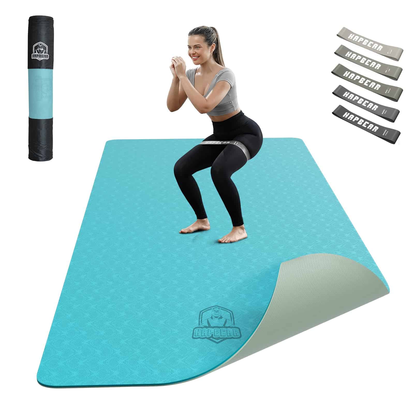 Tapete de Yoga Grande HAPBEAR - 72"x36"x6mm -Turquesa/Verde
