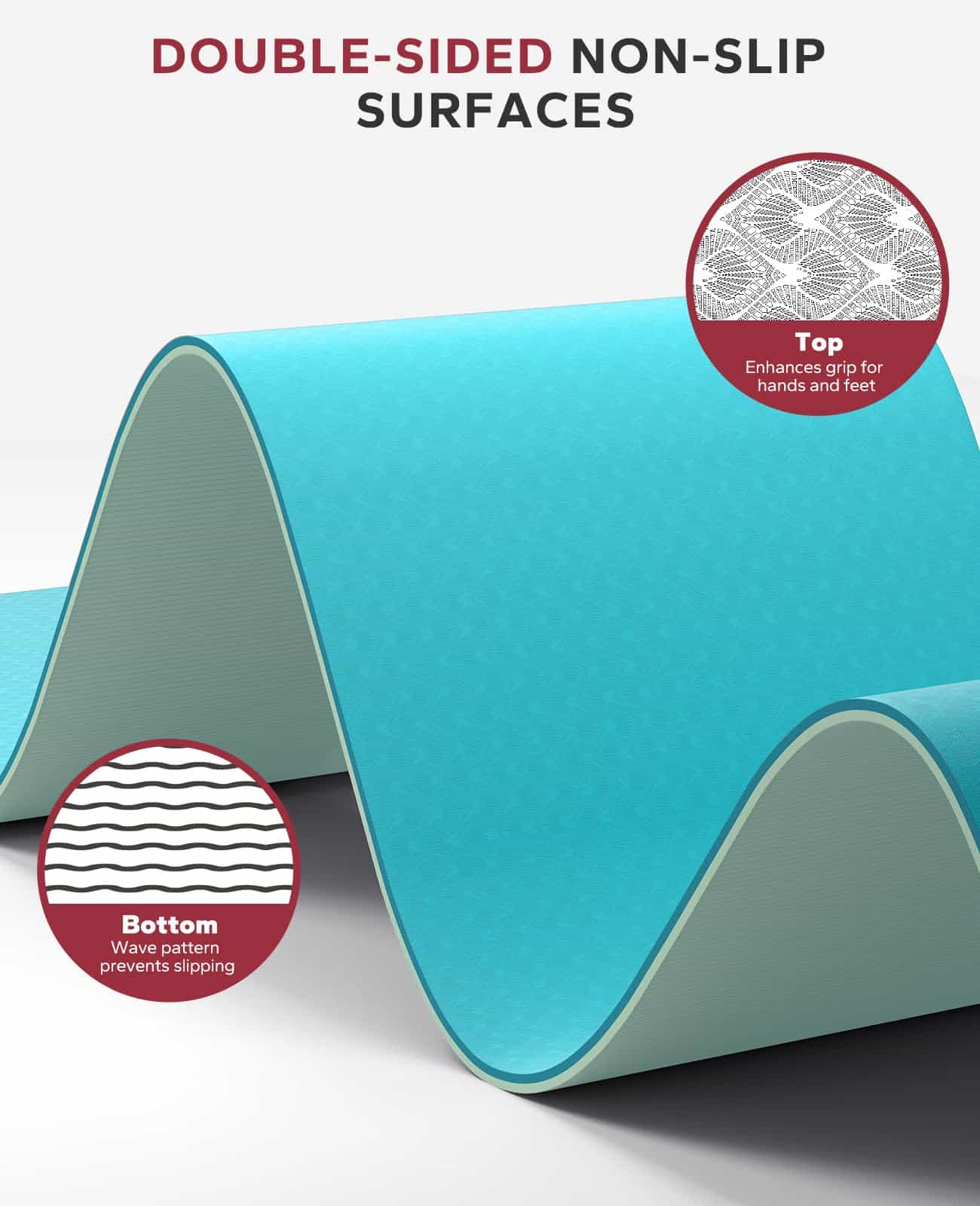 Tapete de Yoga Grande HAPBEAR - 72"x36"x6mm -Turquesa/Verde - Imagen 4