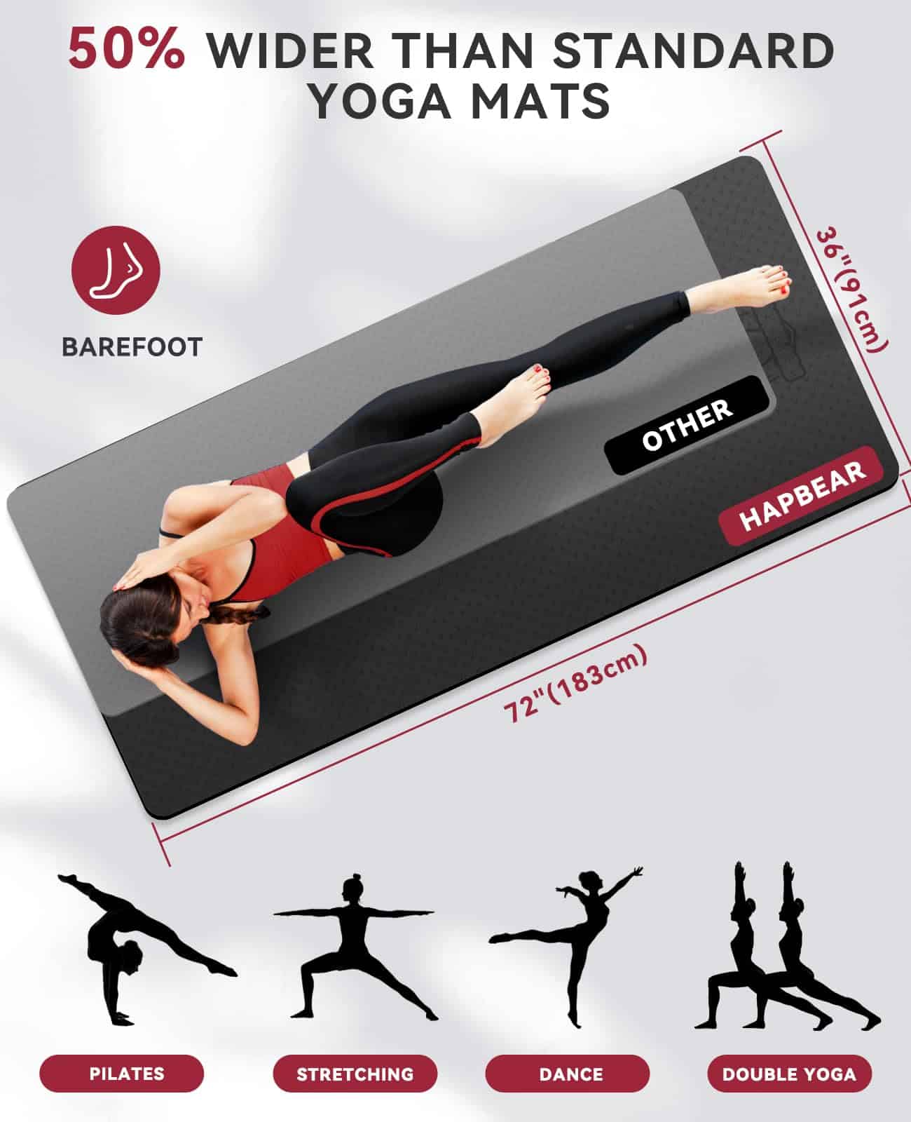 Tapete Grande de Yoga HAPBEAR - 72"x36"x6mm (1/4 pulgadas), - Imagen 3