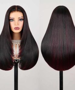 Pelucas TESLAL Borgoña Mezclado Negro Usar y Listo Peluca