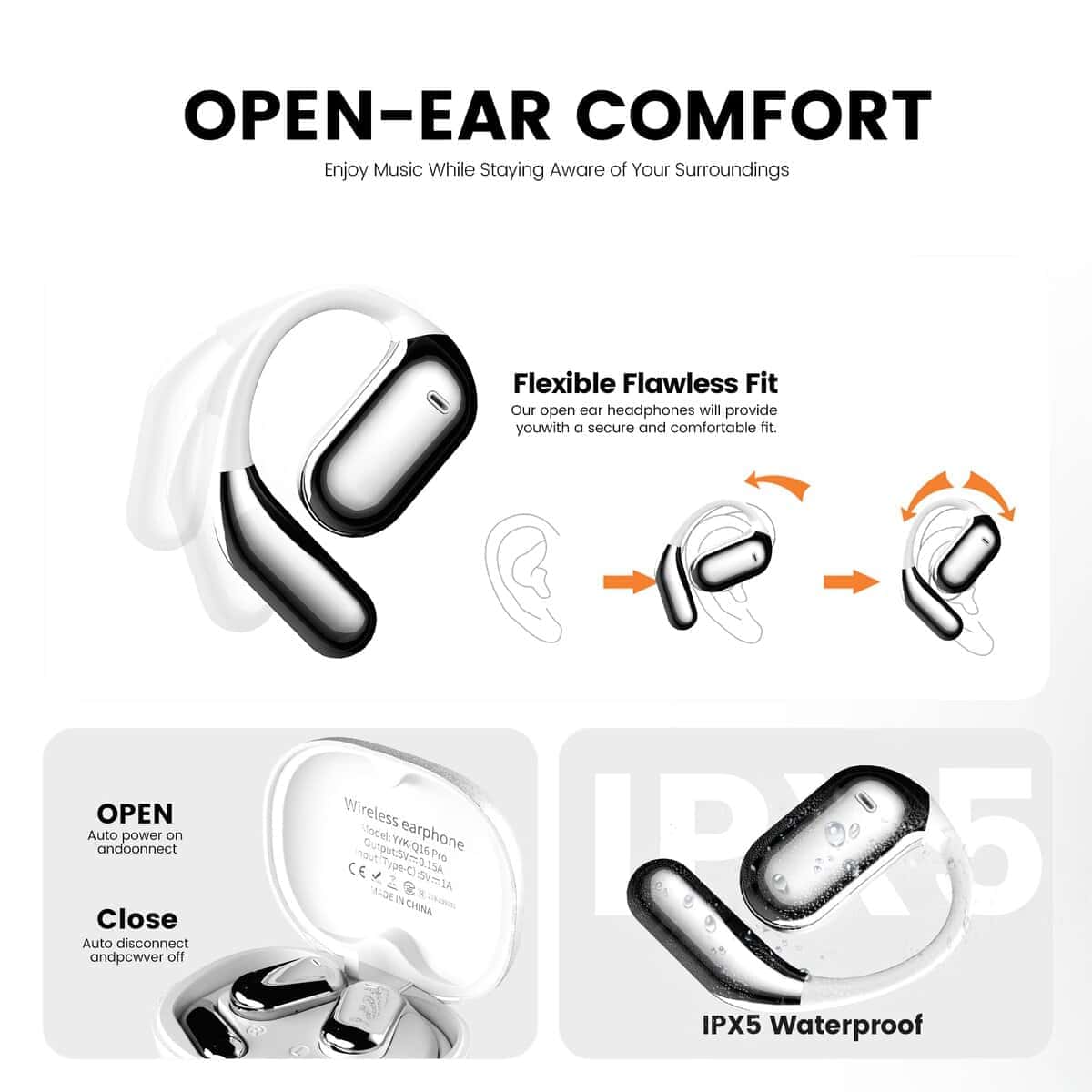 Auriculares Inalámbricos de Oreja Abierta 70hrs Bluetooth - Imagen 4