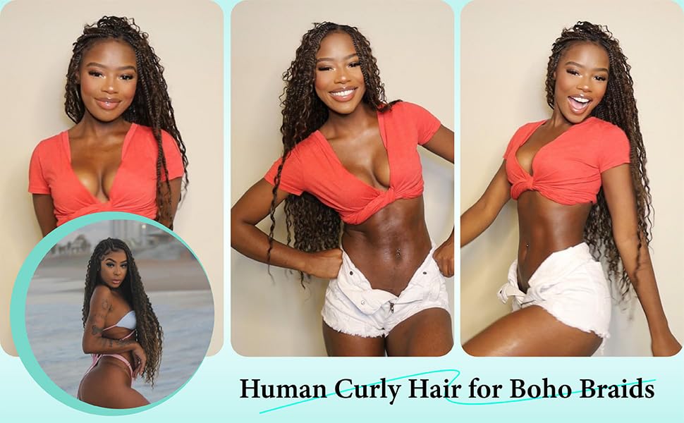 #4 Cabello Humano para Trenzas Boho 16 Pulgadas Cabello - Imagen 7