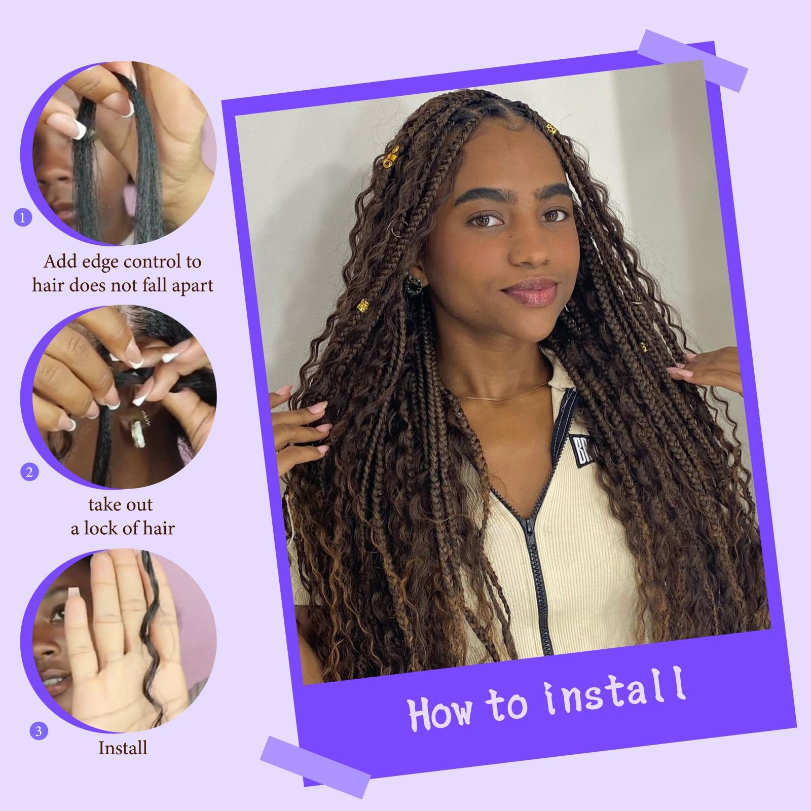 #4 Cabello Humano para Trenzas Boho 16 Pulgadas Cabello - Imagen 5