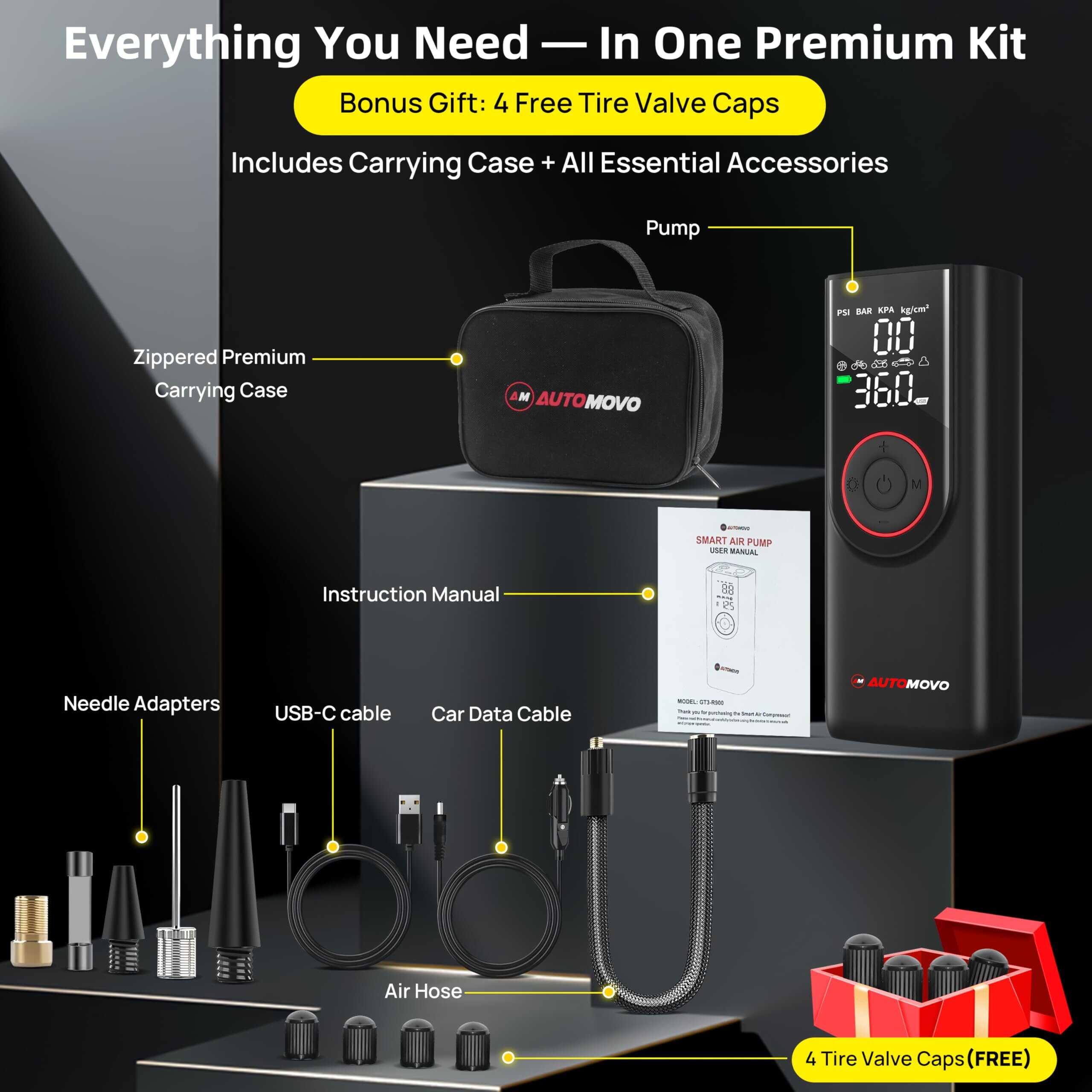 Inflador de neumáticos AUTOMOVO compresor de aire portátil - Imagen 6