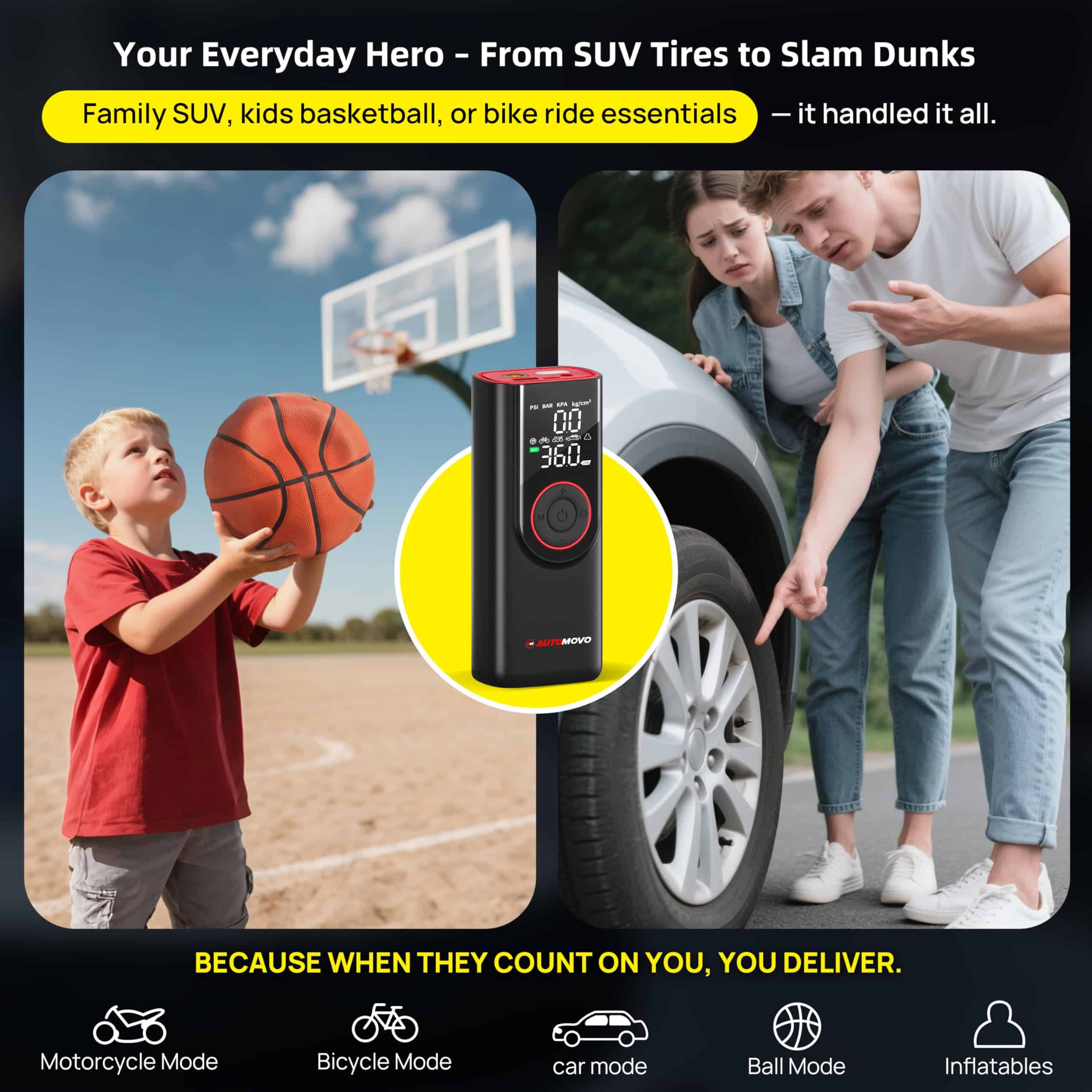 Inflador de neumáticos AUTOMOVO compresor de aire portátil - Imagen 10