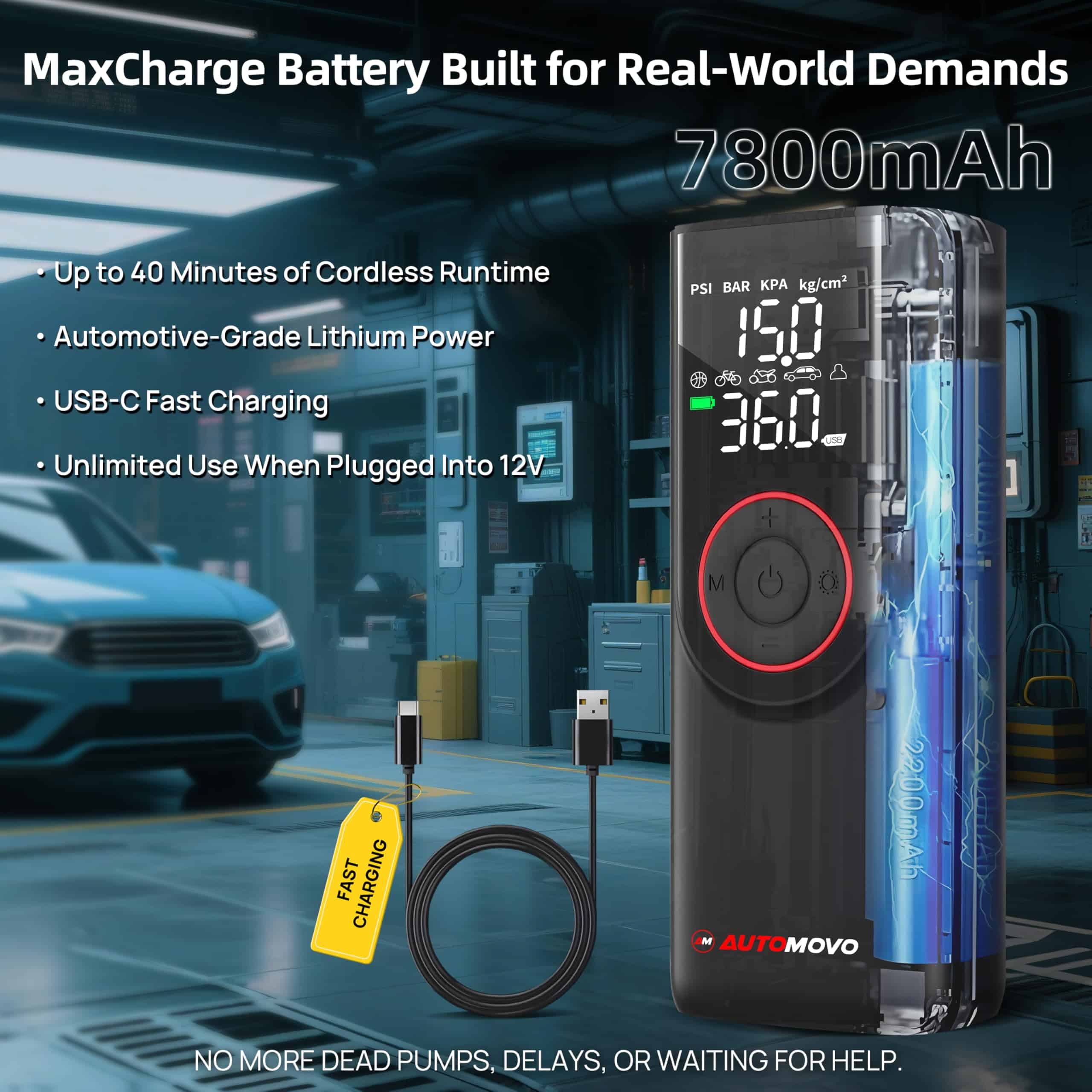 Inflador de neumáticos AUTOMOVO compresor de aire portátil - Imagen 9