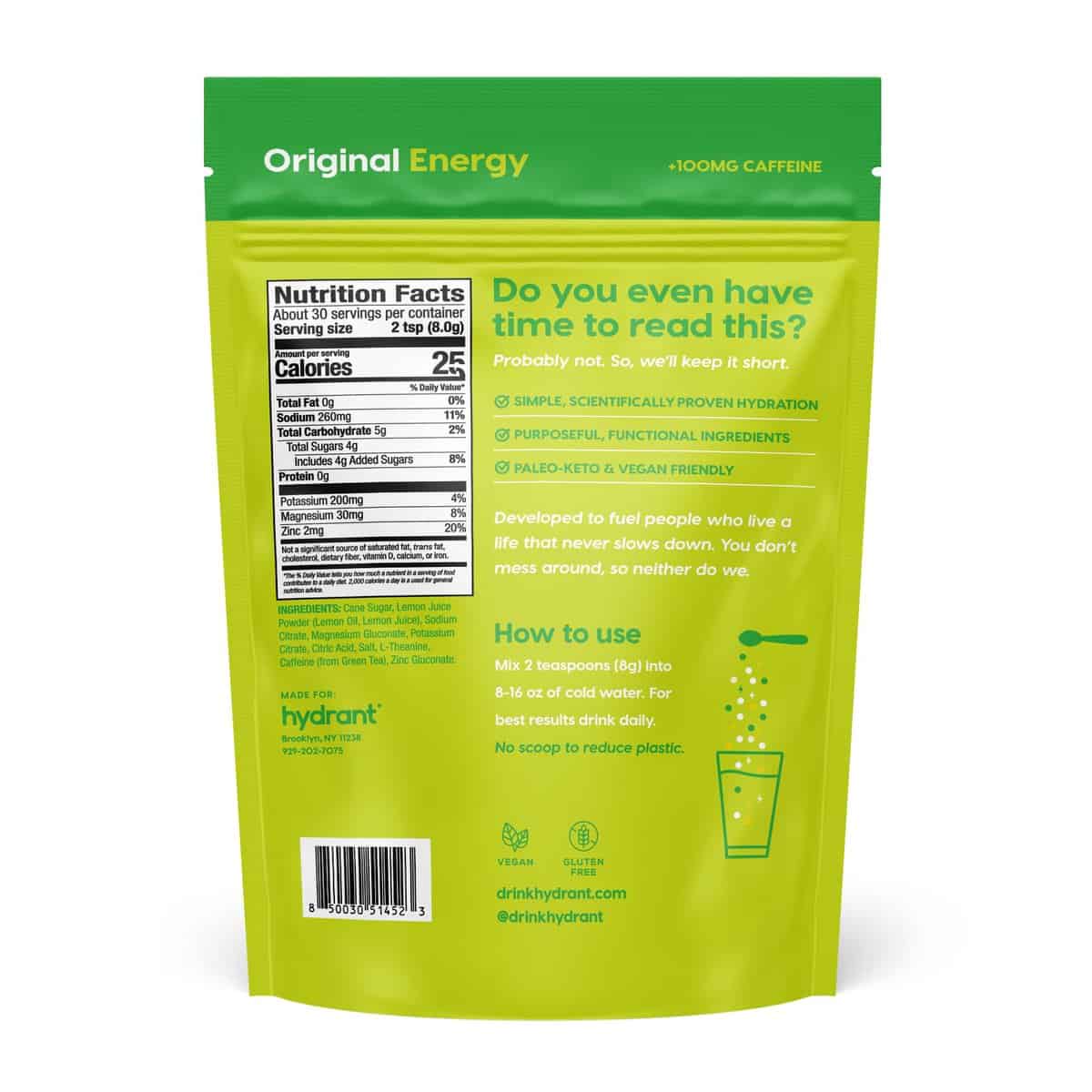 HYDRANT Energy Bulk Electrolyte Drink Mix con Cafeína y - Imagen 6