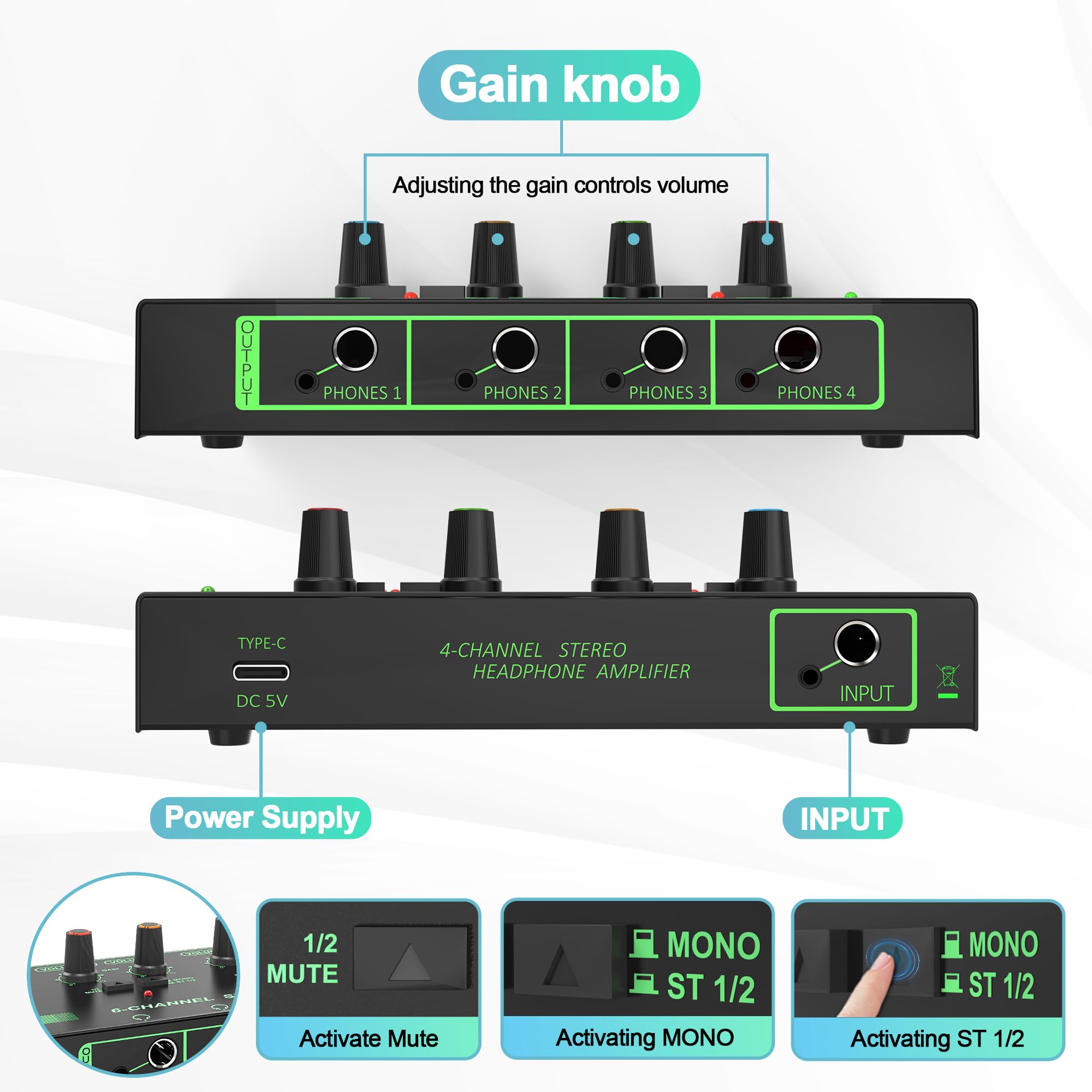 Amplificador de Auriculares de 4 Canales HOSONGIN, Divisor - Imagen 6
