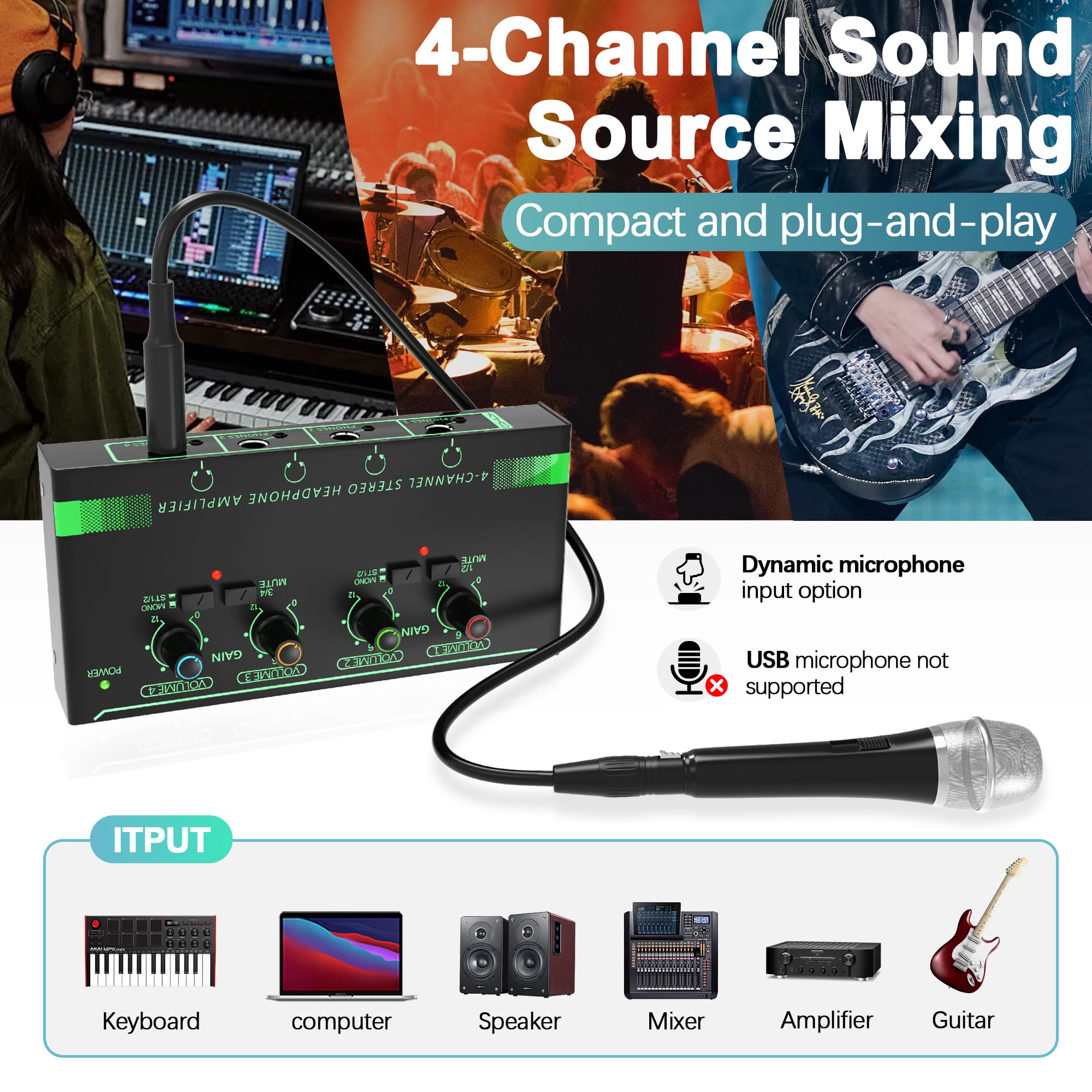 Amplificador de Auriculares de 4 Canales HOSONGIN, Divisor - Imagen 7