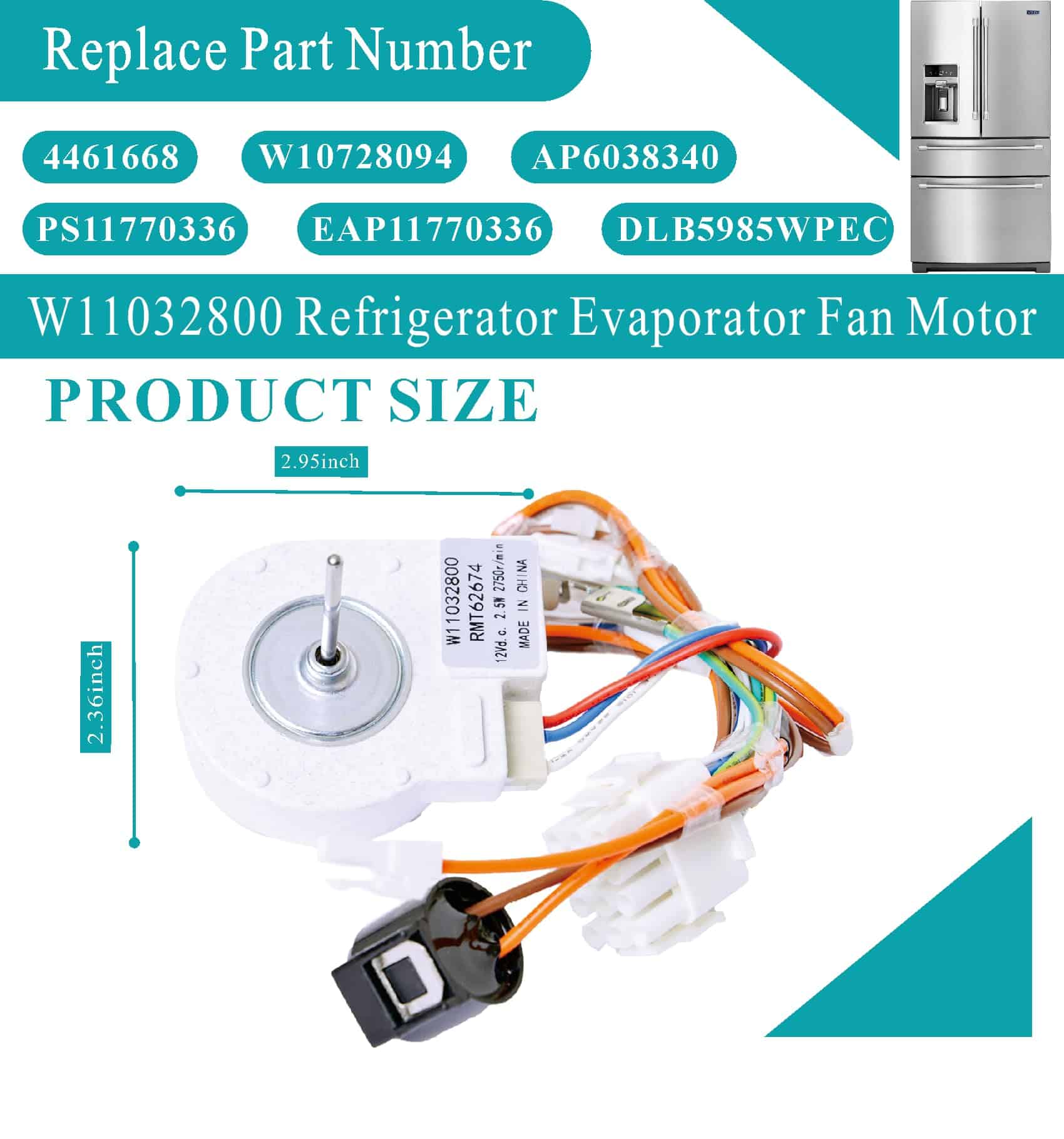 Motor del ventilador del evaporador W11032800 actualizado - Imagen 4