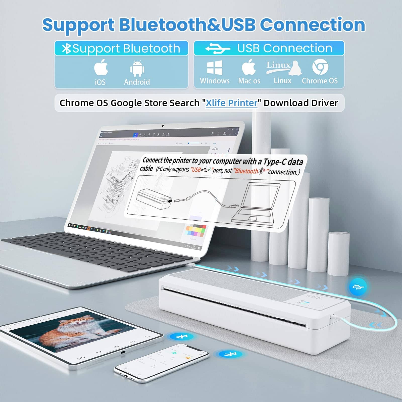 Impresoras portátiles inalámbricas para -Blanco gris - Imagen 3