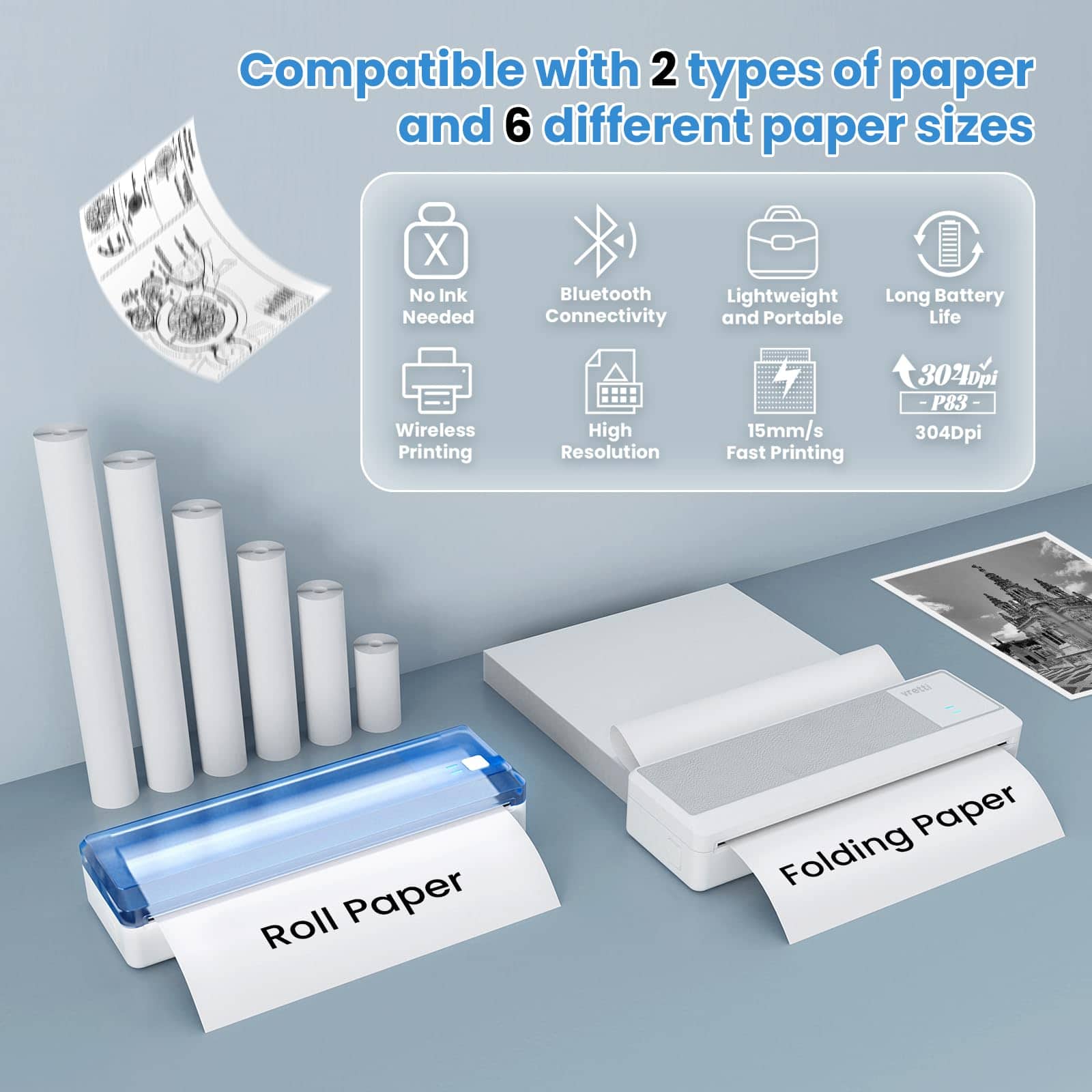 Impresoras portátiles inalámbricas para -Blanco gris - Imagen 5