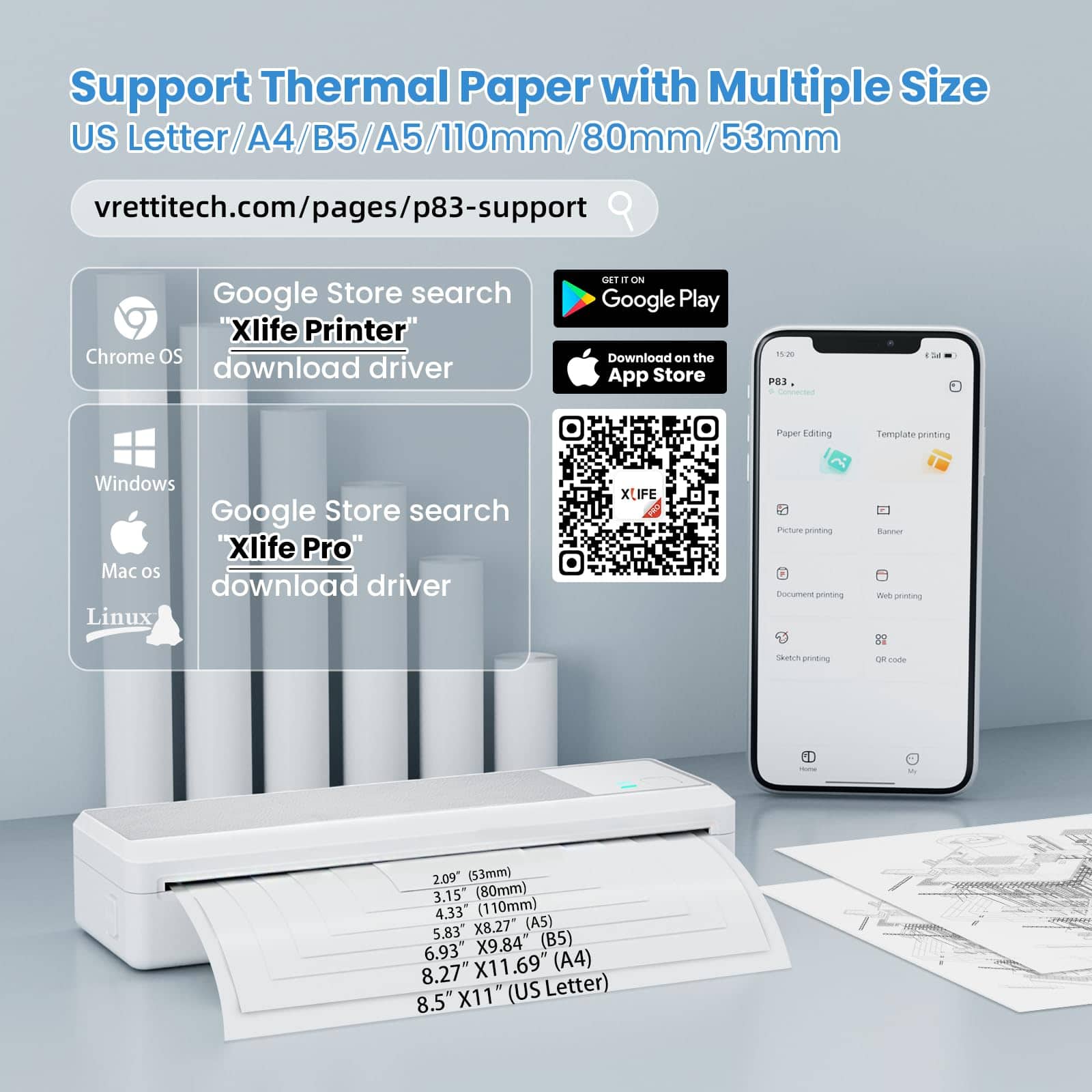 Impresoras portátiles inalámbricas para -Blanco gris - Imagen 4