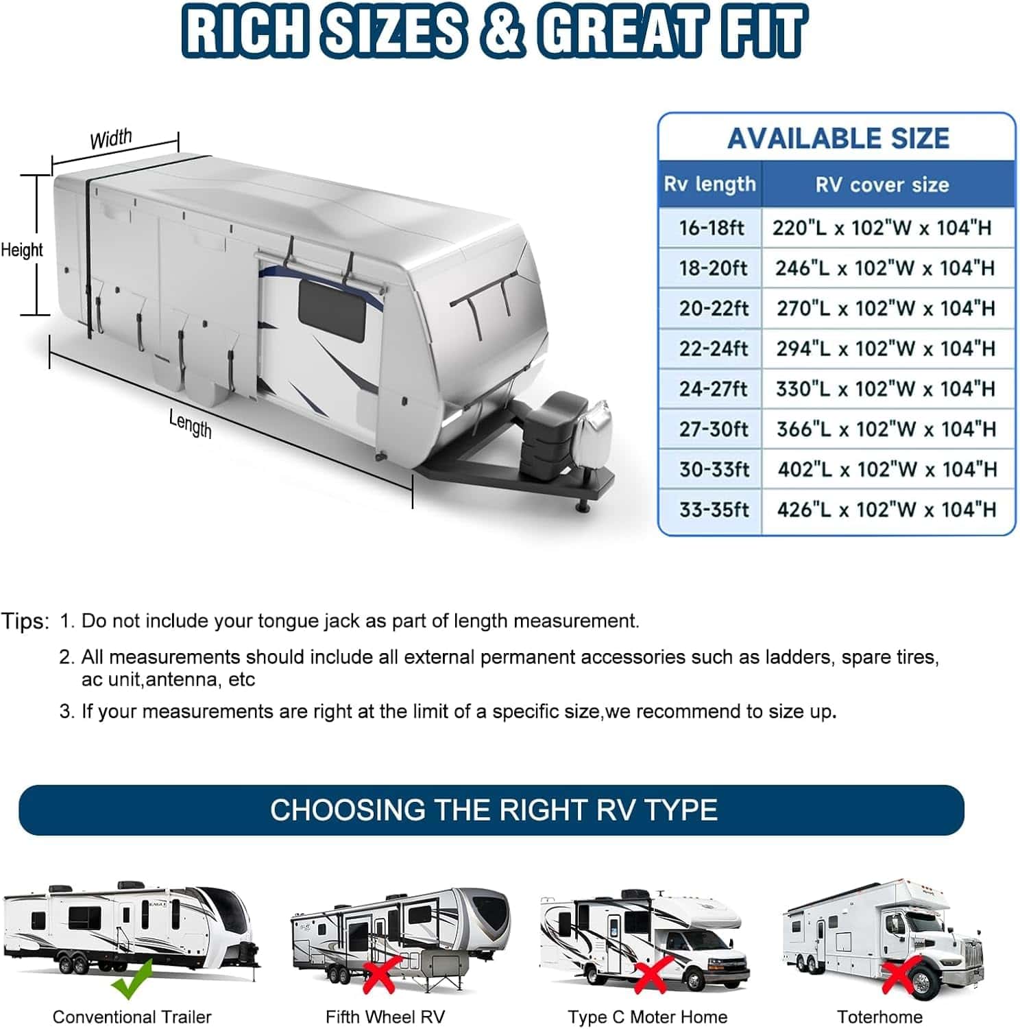Cubierta RV DenForste Oxford, 30-33 pies Cubierta de - Imagen 7