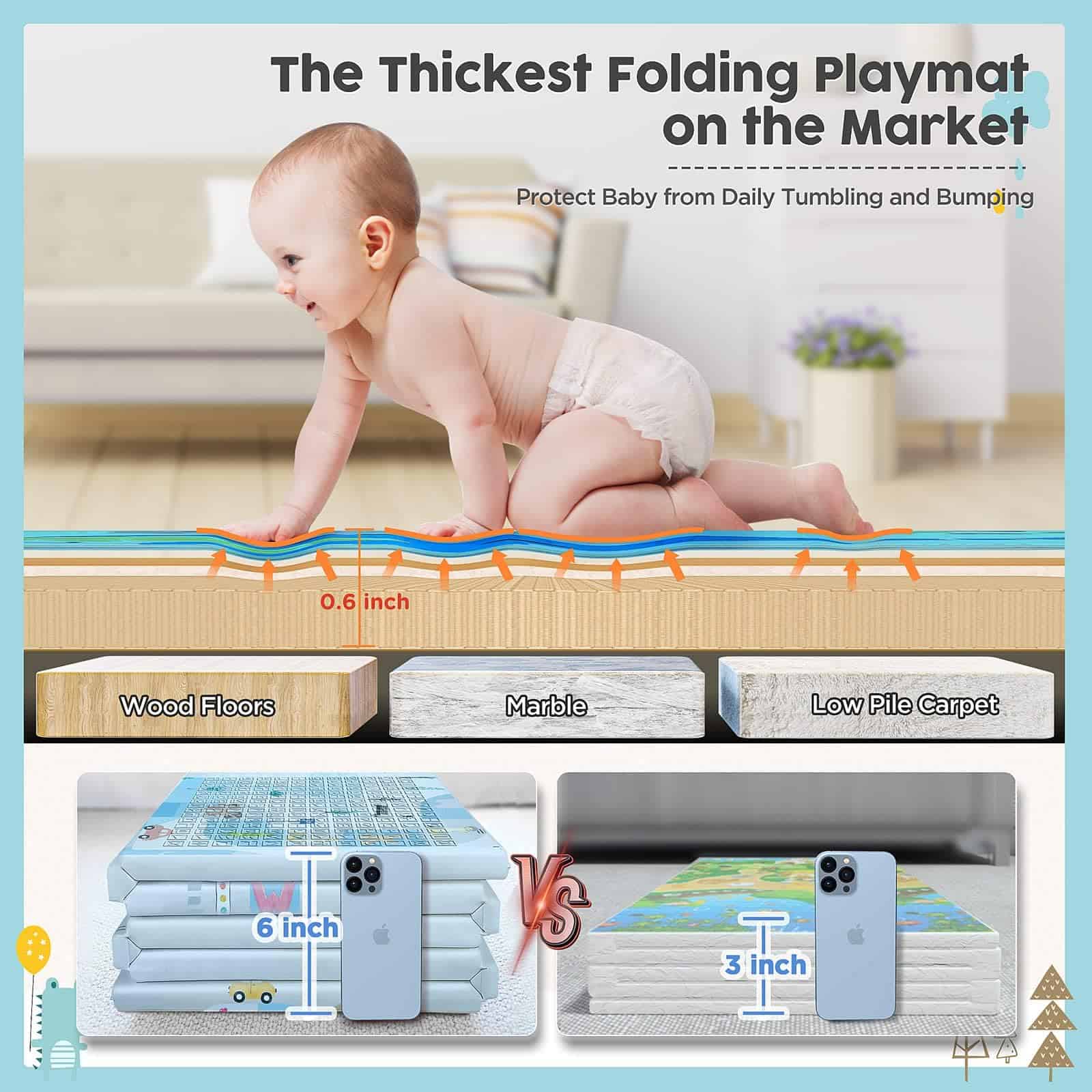 Tapete de juego para bebé Gimars, tapete plegable y - Imagen 3