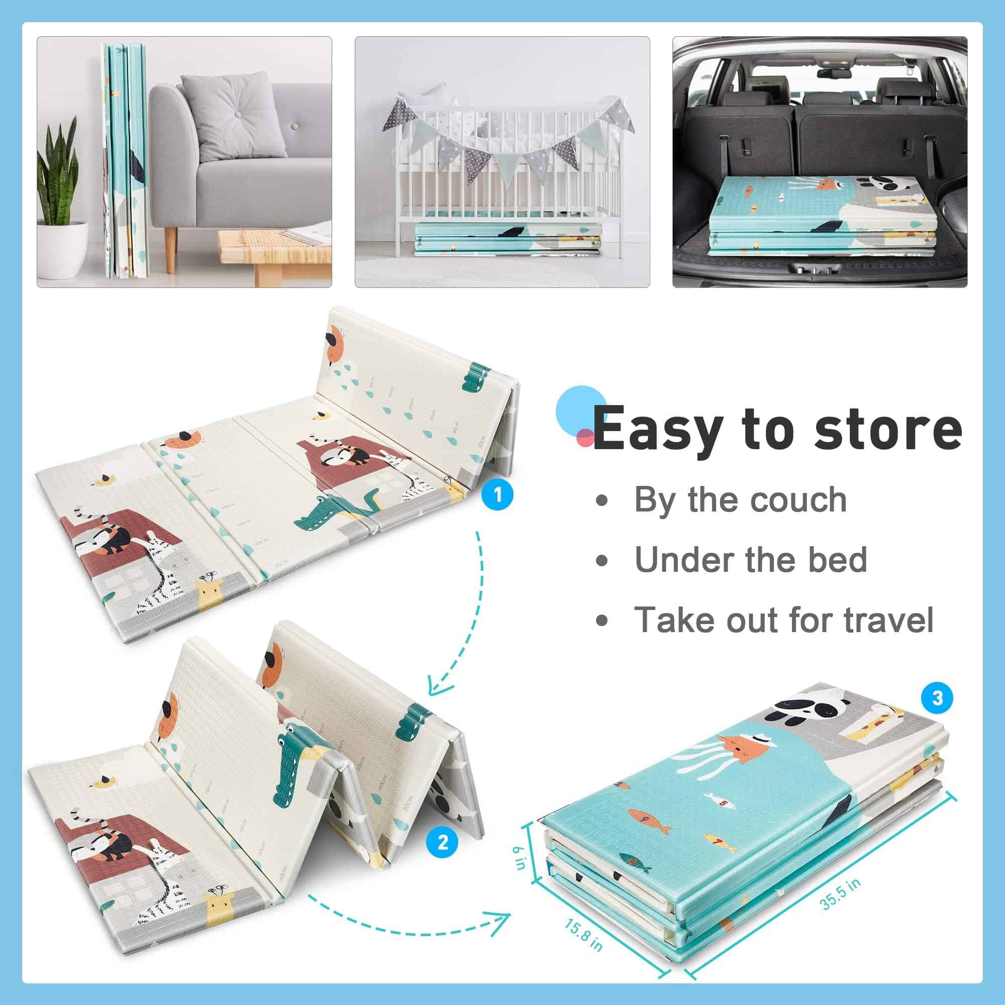 Tapete de juego para bebé Gimars, tapete plegable y - Imagen 5