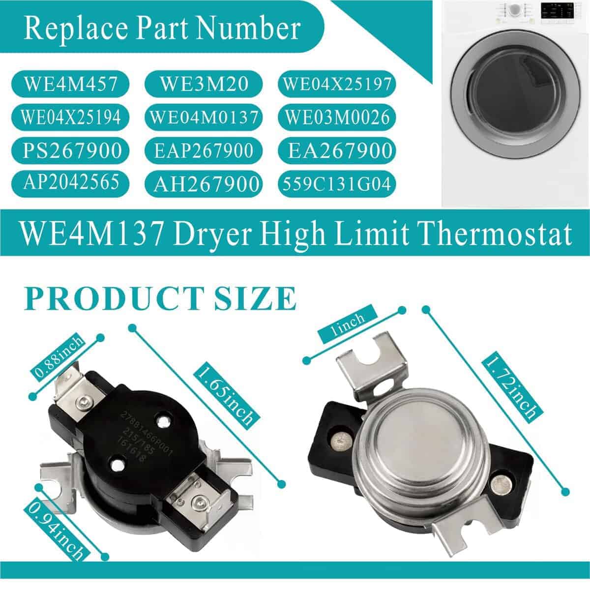 Termostato de límite alto para secadora WE4M137 actualizado - Imagen 3
